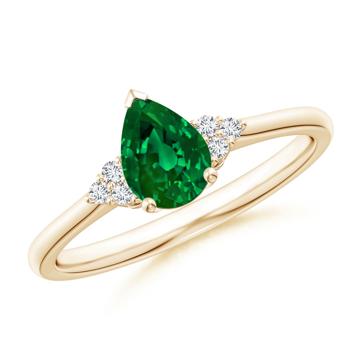 7x5mm Labgrown Lab-Grown Pear Emerald Solitaire Engagement Ring with Trio Diamond Accents in 18K Yellow Gold - main