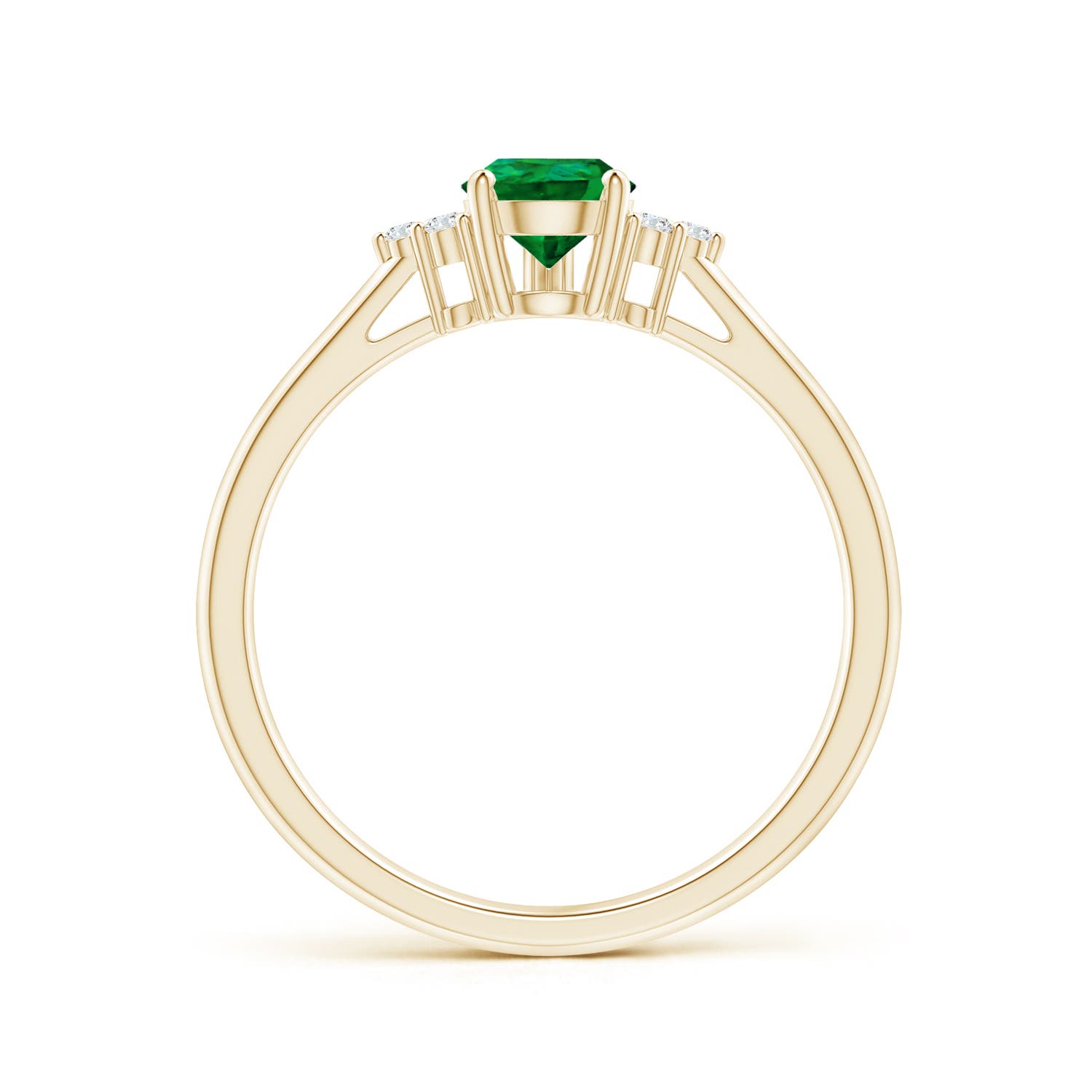 7x5mm Labgrown Lab-Grown Pear Emerald Solitaire Engagement Ring with Trio Diamond Accents in 18K Yellow Gold - side 1