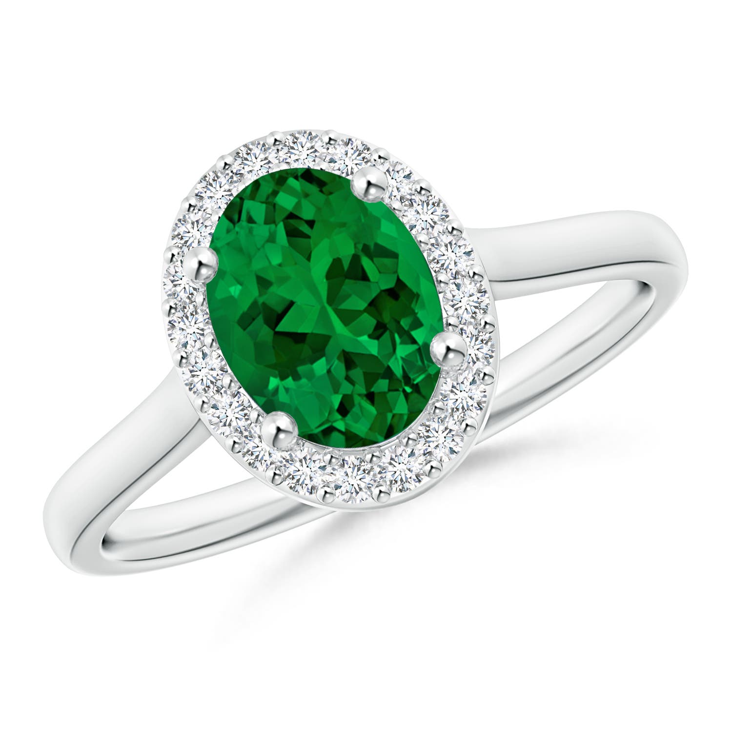 8x6mm Labgrown Prong-Set Oval Lab-Grown Emerald and Diamond Halo Engagement Ring in 18K White Gold - main