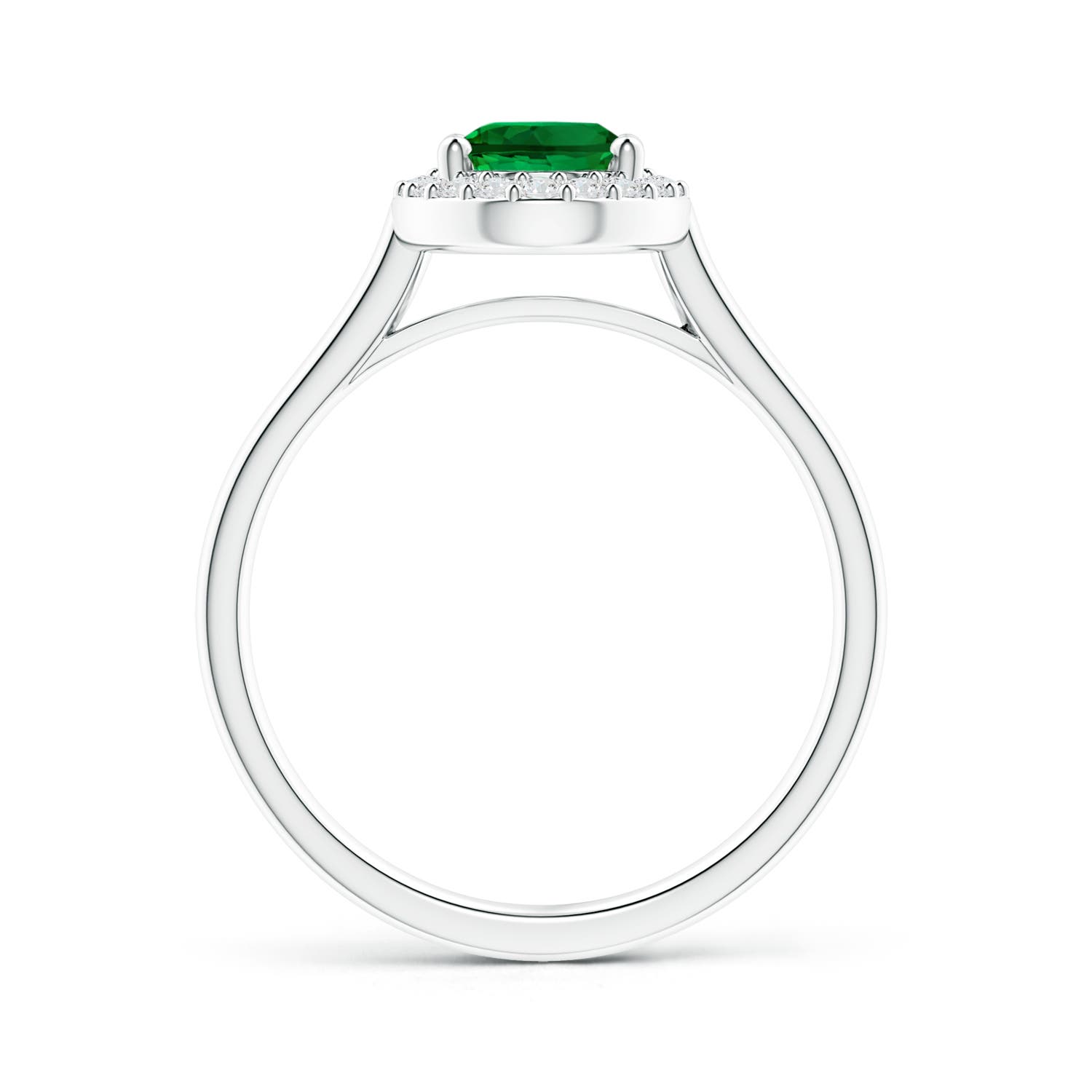 8x6mm Labgrown Prong-Set Oval Lab-Grown Emerald and Diamond Halo Engagement Ring in 18K White Gold - side