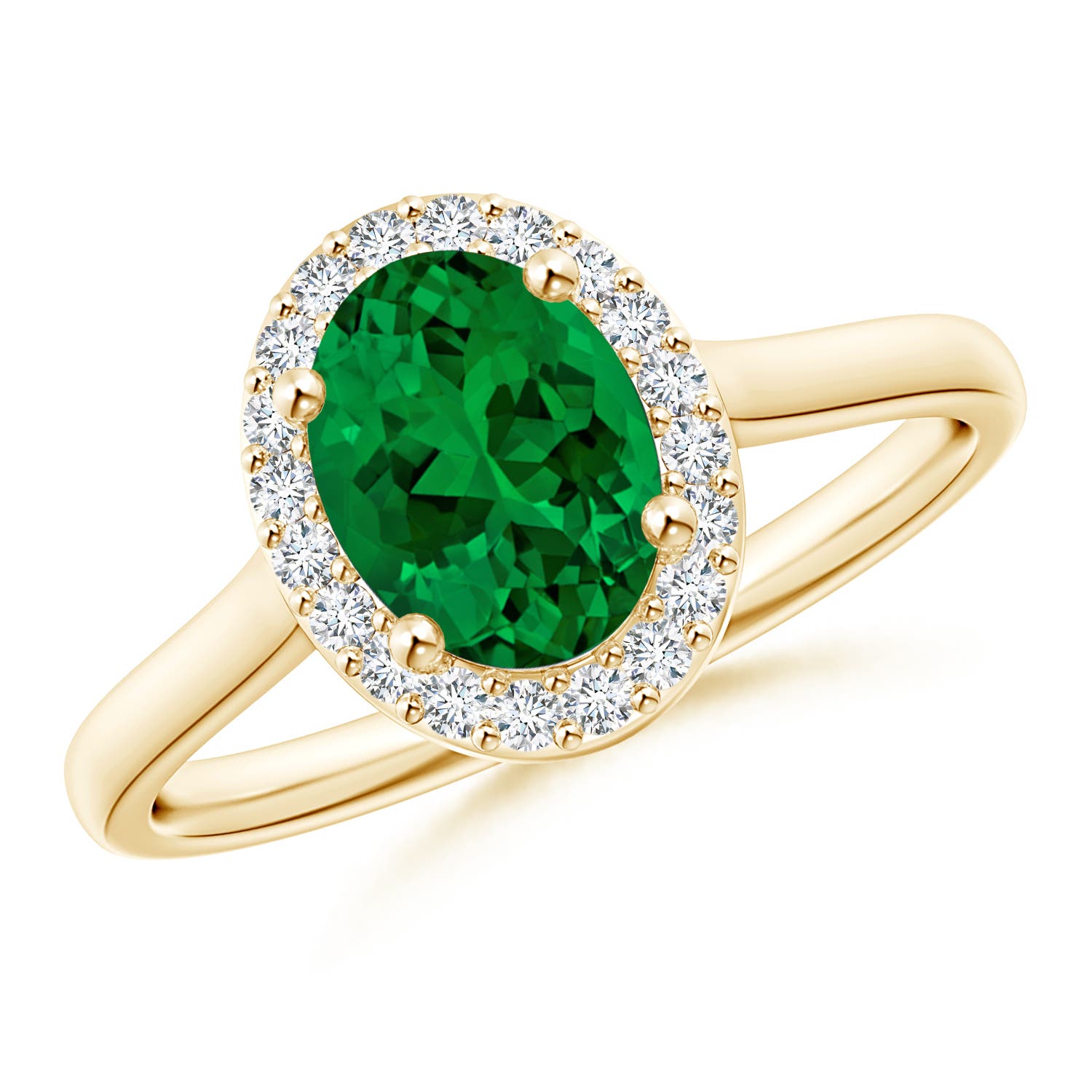 8x6mm Labgrown Prong-Set Oval Lab-Grown Emerald and Diamond Halo Engagement Ring in 18K Yellow Gold - main