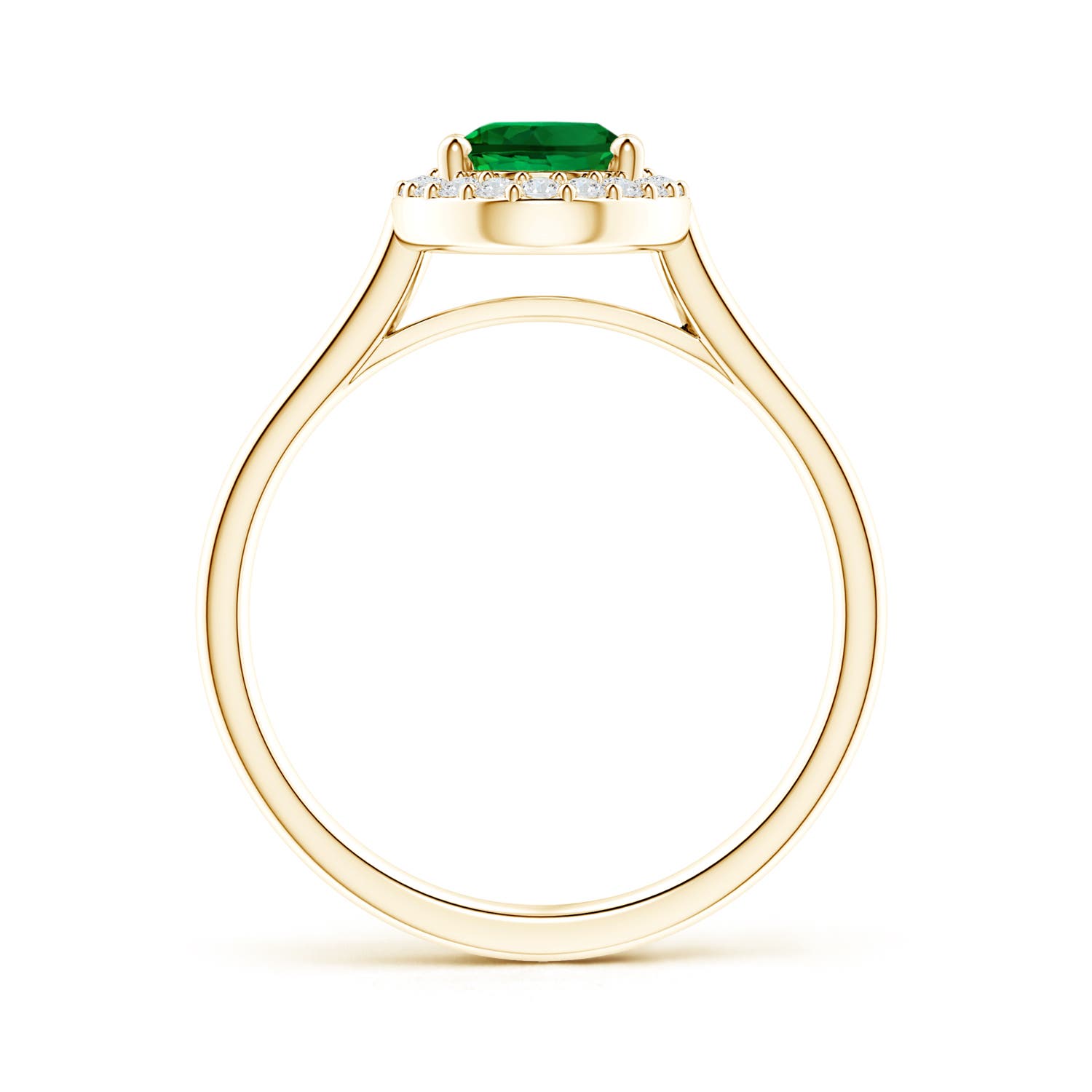 8x6mm Labgrown Prong-Set Oval Lab-Grown Emerald and Diamond Halo Engagement Ring in 18K Yellow Gold - side - side 2