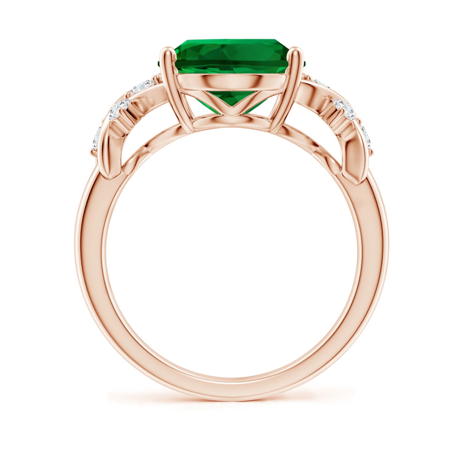 12x10mm Labgrown Lab-Grown Solitaire Oval Emerald Criss Cross Engagement Ring with Diamonds in Rose Gold - side 1 - side 3