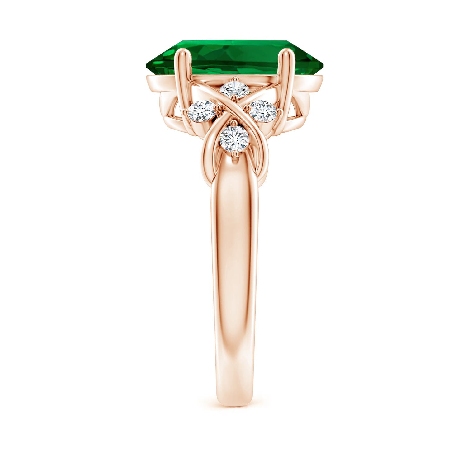 12x10mm Labgrown Lab-Grown Solitaire Oval Emerald Criss Cross Engagement Ring with Diamonds in Rose Gold - side 2 - side 4
