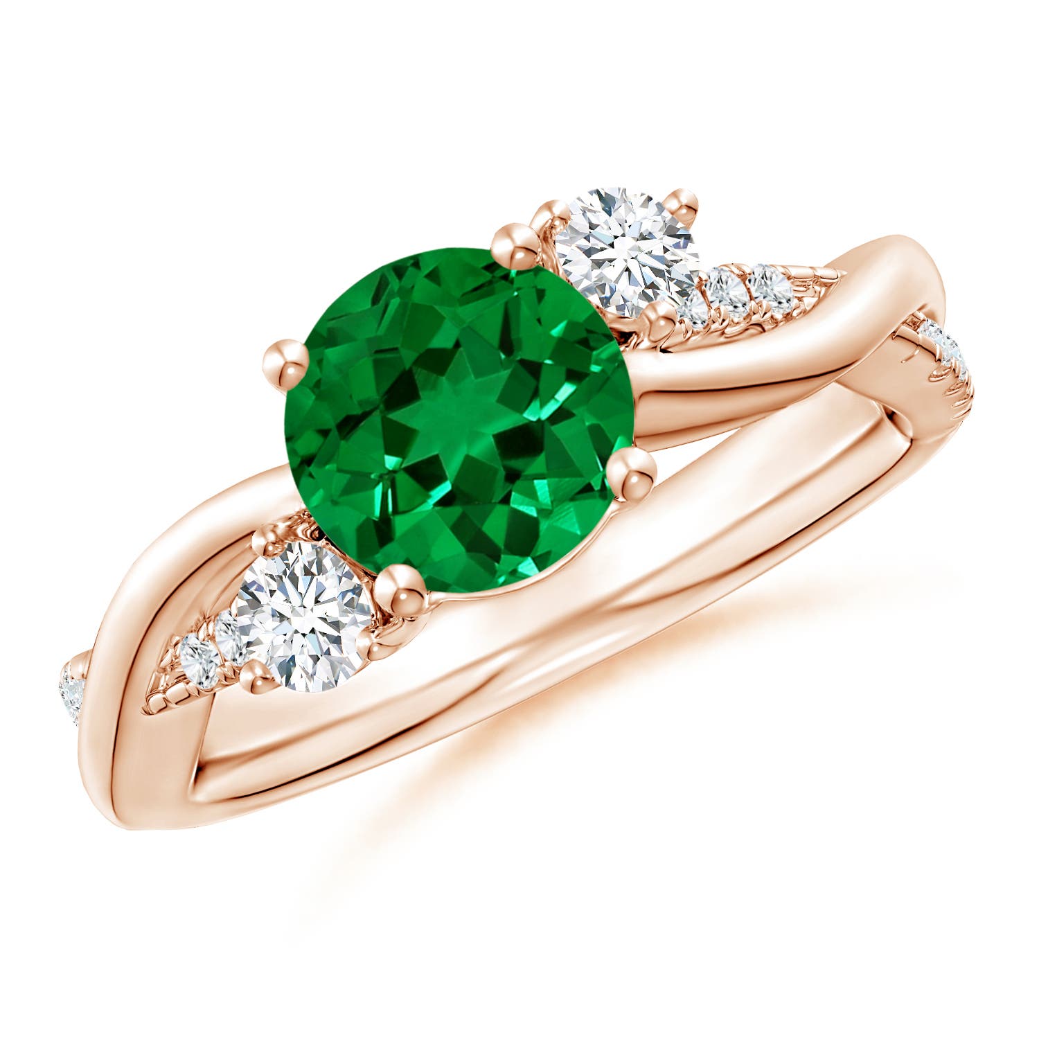 7mm Labgrown Nature Inspired Lab-Grown Emerald & Diamond Twisted Vine Engagement Ring in Rose Gold - main