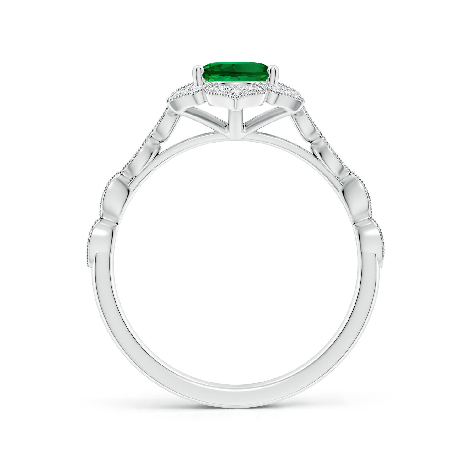 8x6mm Labgrown Lab-Grown Oval Emerald Trillium Floral Shank Engagement Ring in 18K White Gold - side 1
