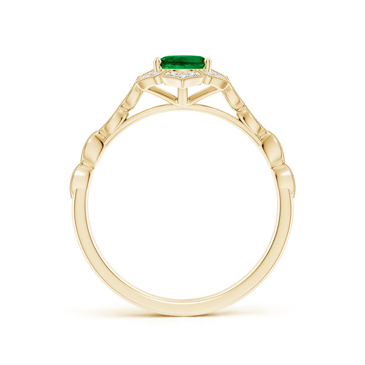 7x5mm Labgrown Lab-Grown Oval Emerald Trillium Floral Shank Engagement Ring in 18K Yellow Gold - side 1 - side 2