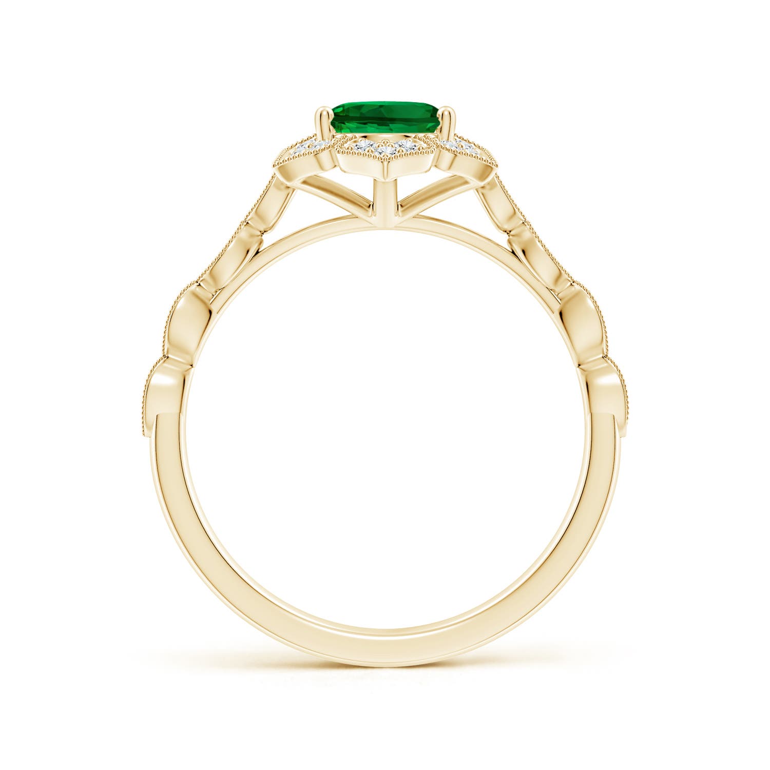 8x6mm Labgrown Lab-Grown Oval Emerald Trillium Floral Shank Engagement Ring in 18K Yellow Gold - side 1