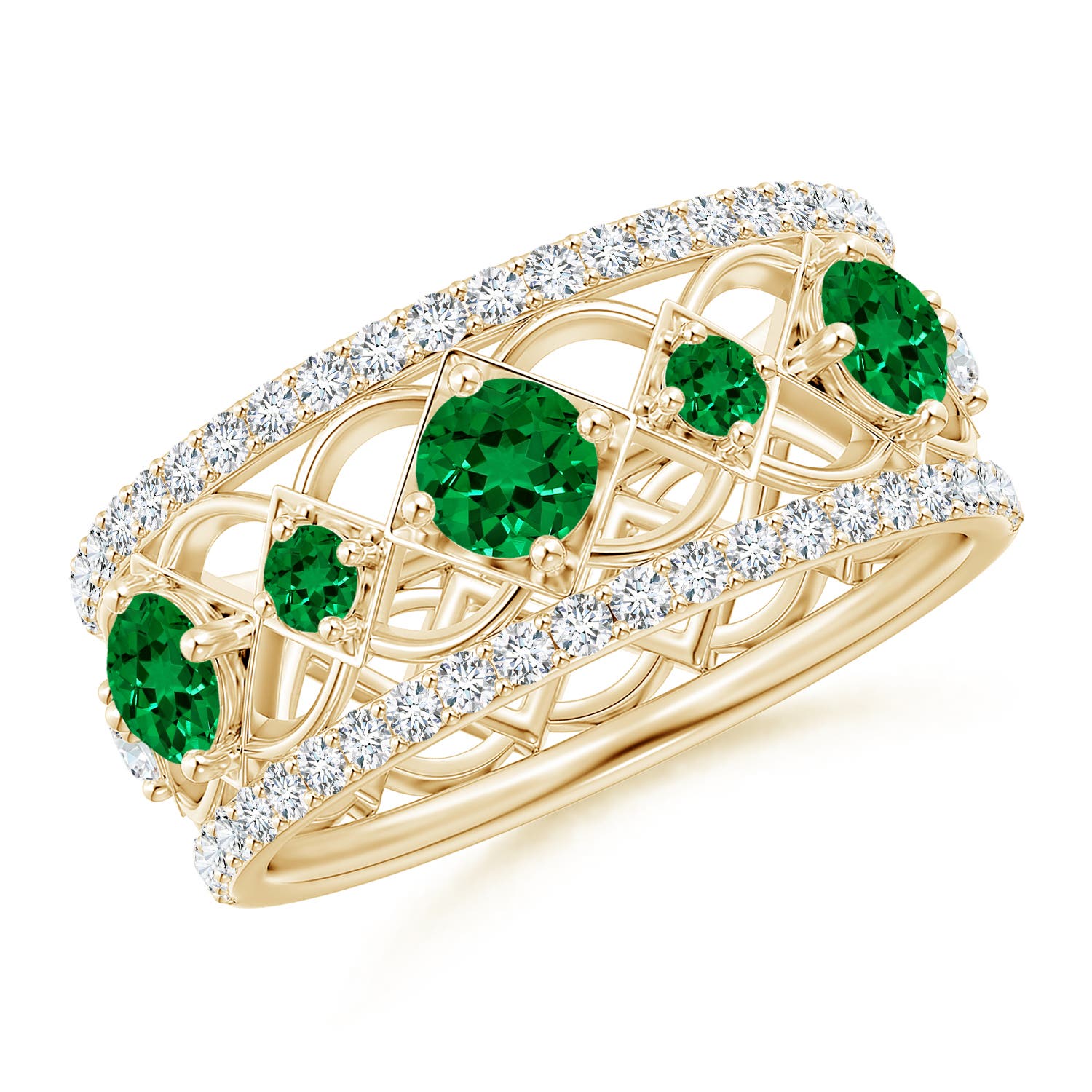 3.8mm Labgrown Lab-Grown Art Deco Inspired Graduated Emerald and Diamond Ring in 18K Yellow Gold - main