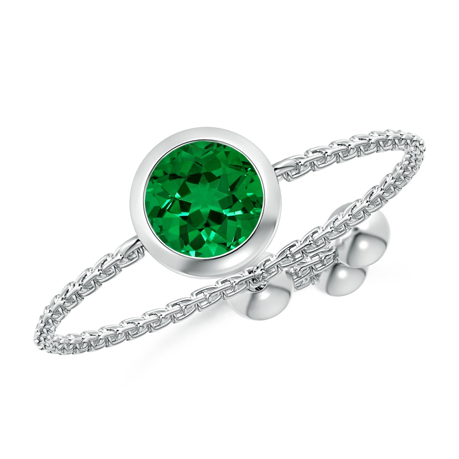 5mm Labgrown Lab-Grown Bezel-Set Round Emerald Solitaire Bolo Ring in White Gold - main