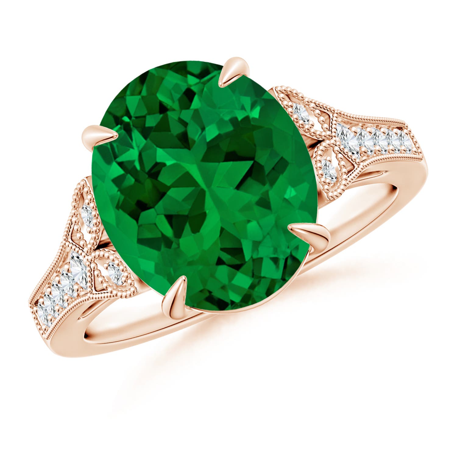 12x10mm Labgrown Lab-Grown Aeon Vintage Inspired Oval Emerald Solitaire Engagement Ring with Milgrain in Rose Gold - main