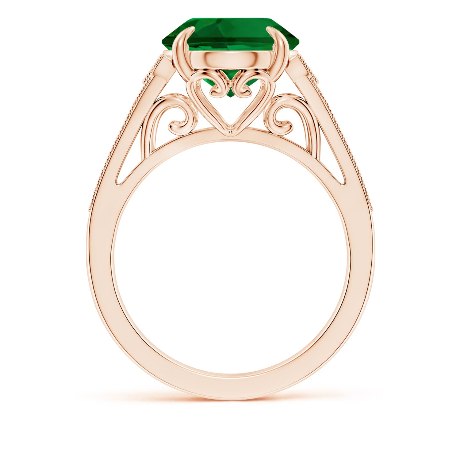12x10mm Labgrown Lab-Grown Aeon Vintage Inspired Oval Emerald Solitaire Engagement Ring with Milgrain in Rose Gold - side 1