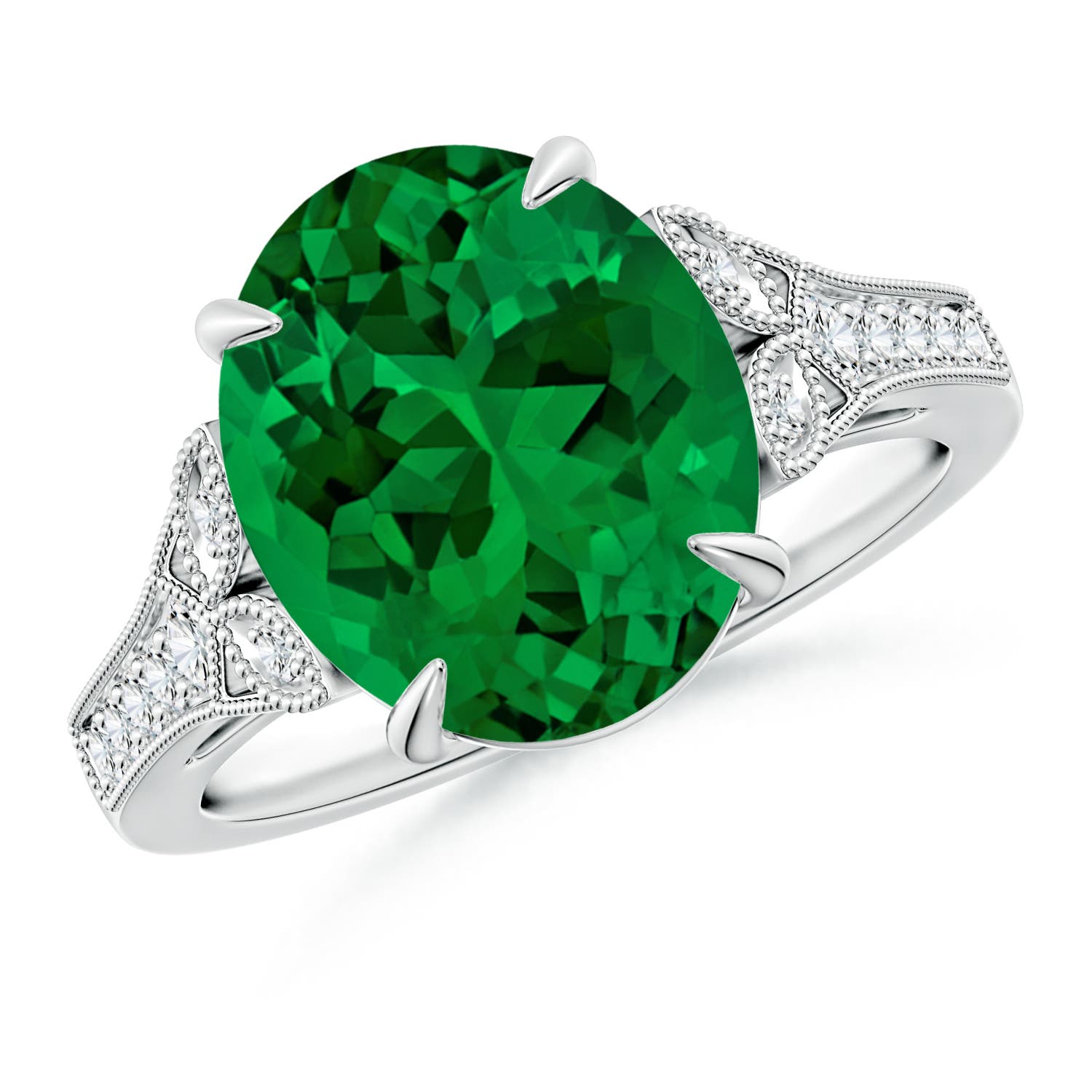 12x10mm Labgrown Lab-Grown Aeon Vintage Inspired Oval Emerald Solitaire Engagement Ring with Milgrain in White Gold - main