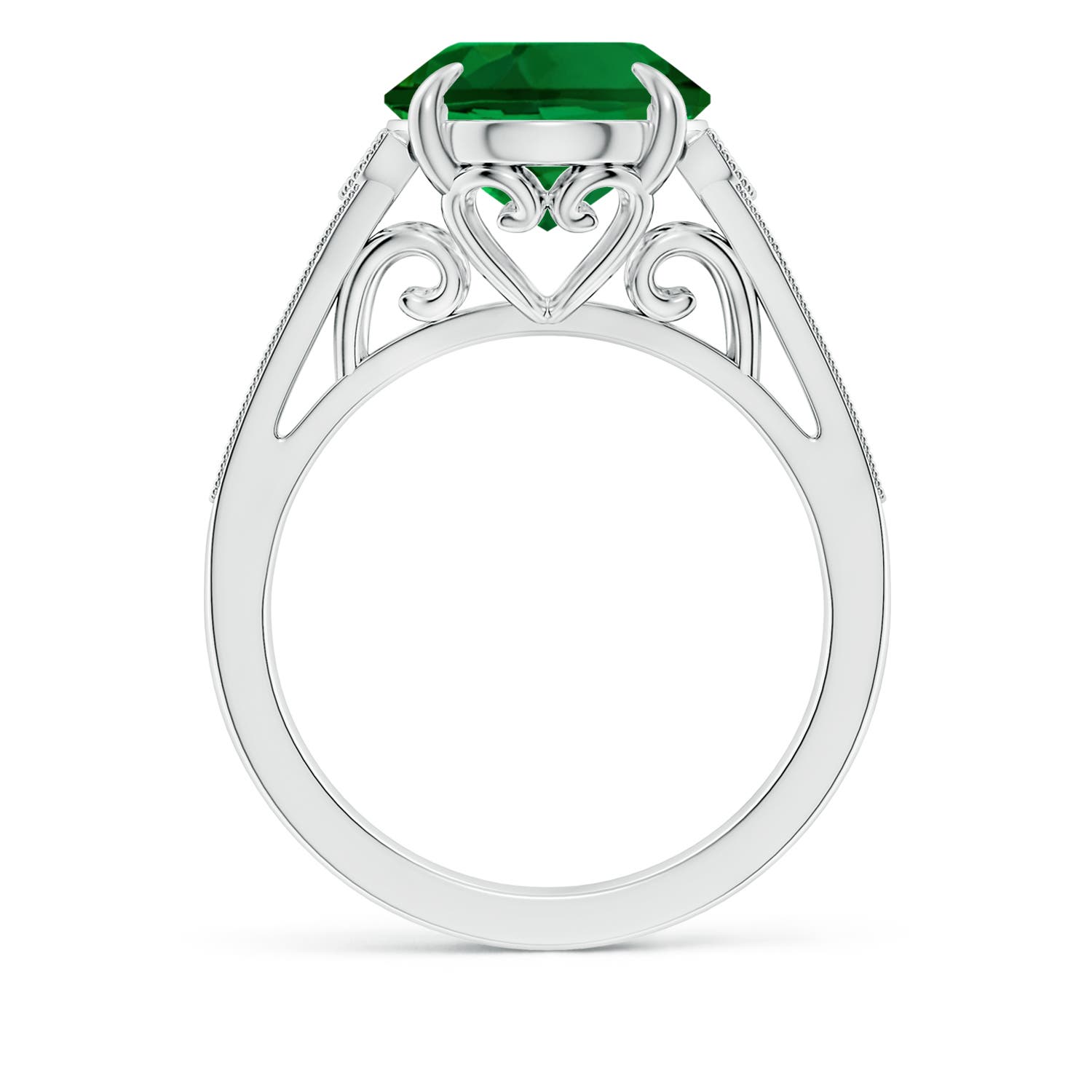 12x10mm Labgrown Lab-Grown Aeon Vintage Inspired Oval Emerald Solitaire Engagement Ring with Milgrain in White Gold - side 1