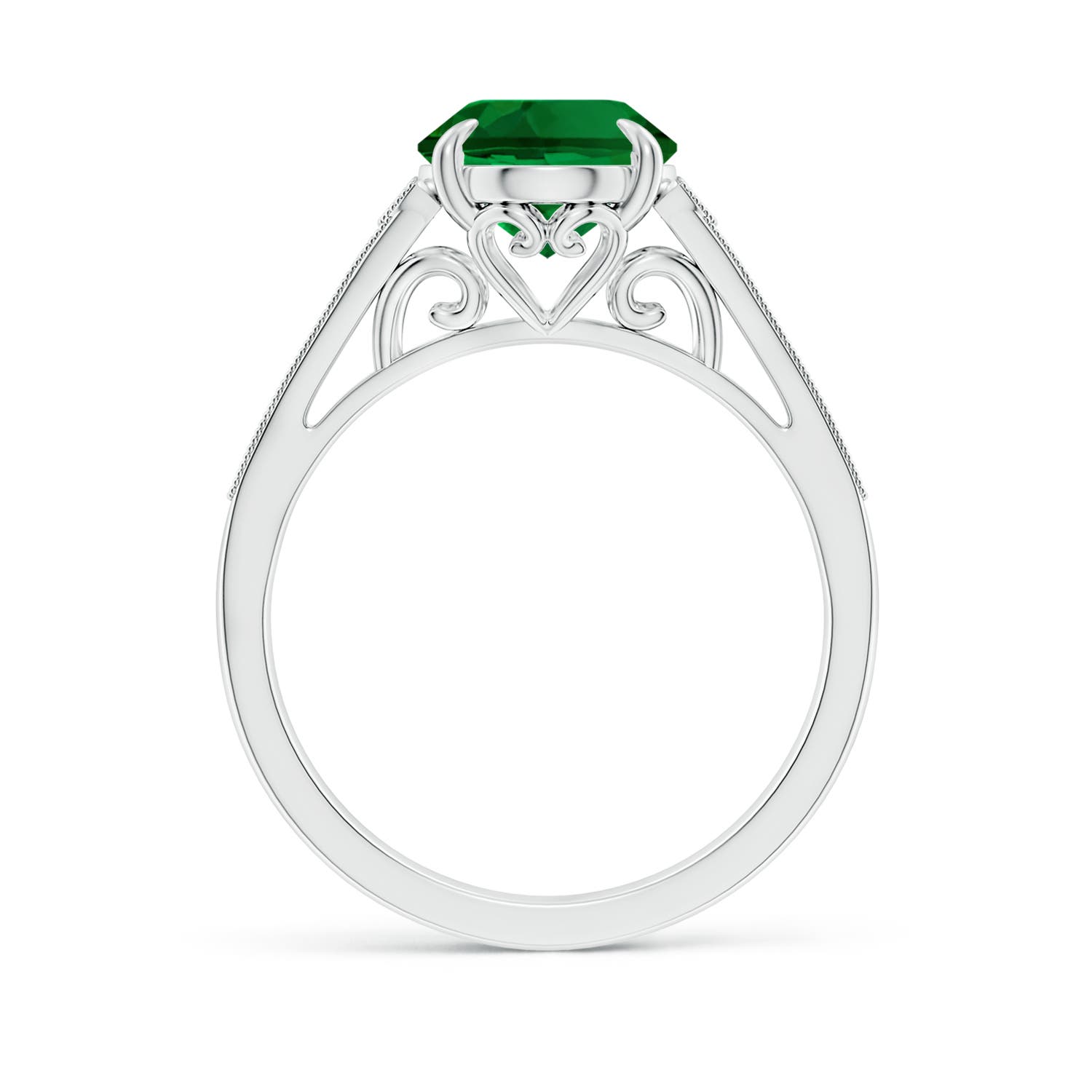 10x8mm Labgrown Lab-Grown Aeon Vintage Inspired Oval Emerald Solitaire Engagement Ring with Milgrain in 18K White Gold - side 1