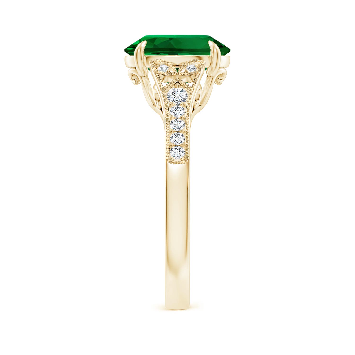 10x8mm Labgrown Lab-Grown Aeon Vintage Inspired Oval Emerald Solitaire Engagement Ring with Milgrain in Yellow Gold - side 2 - side 4