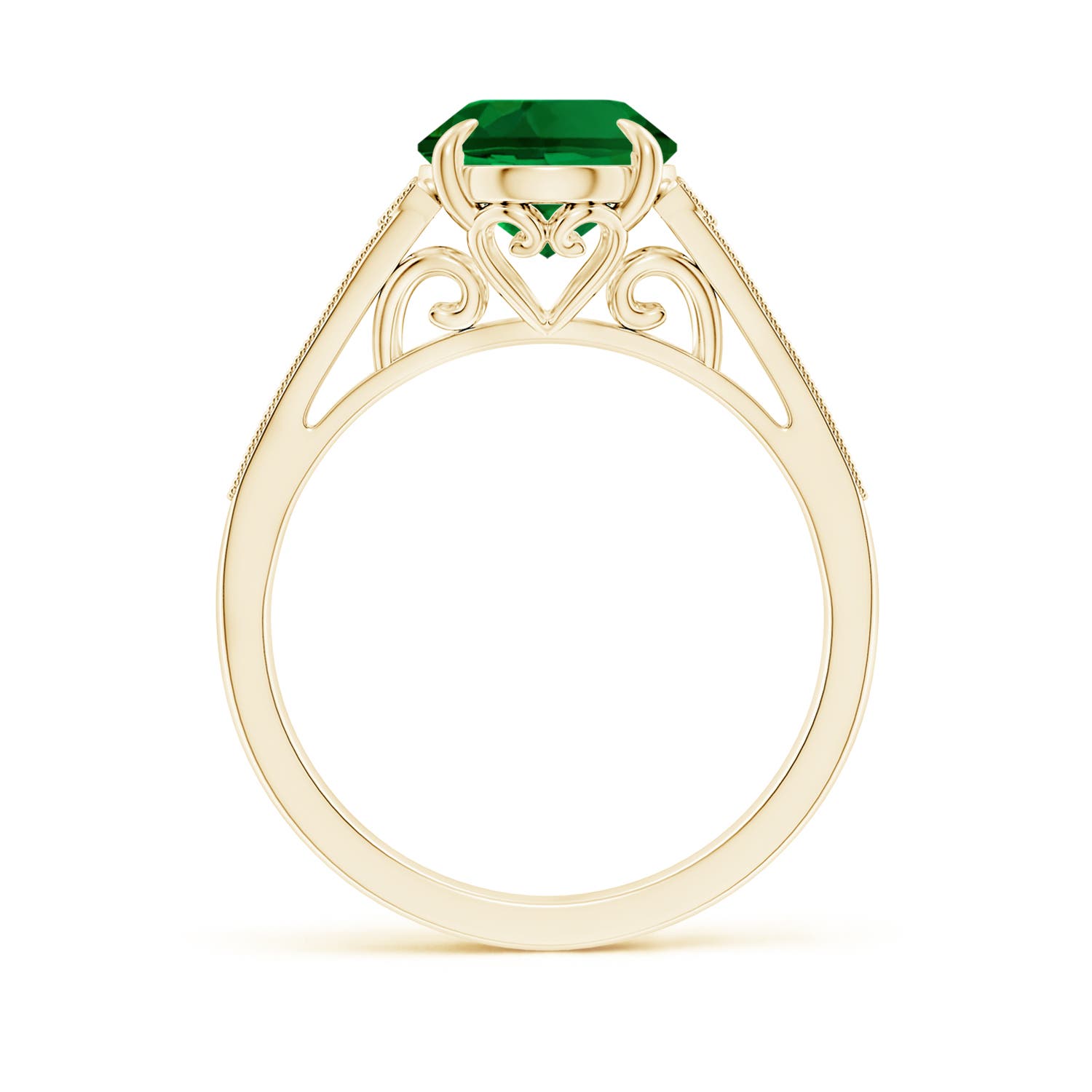 10x8mm Labgrown Lab-Grown Aeon Vintage Inspired Oval Emerald Solitaire Engagement Ring with Milgrain in 18K Yellow Gold - side 1