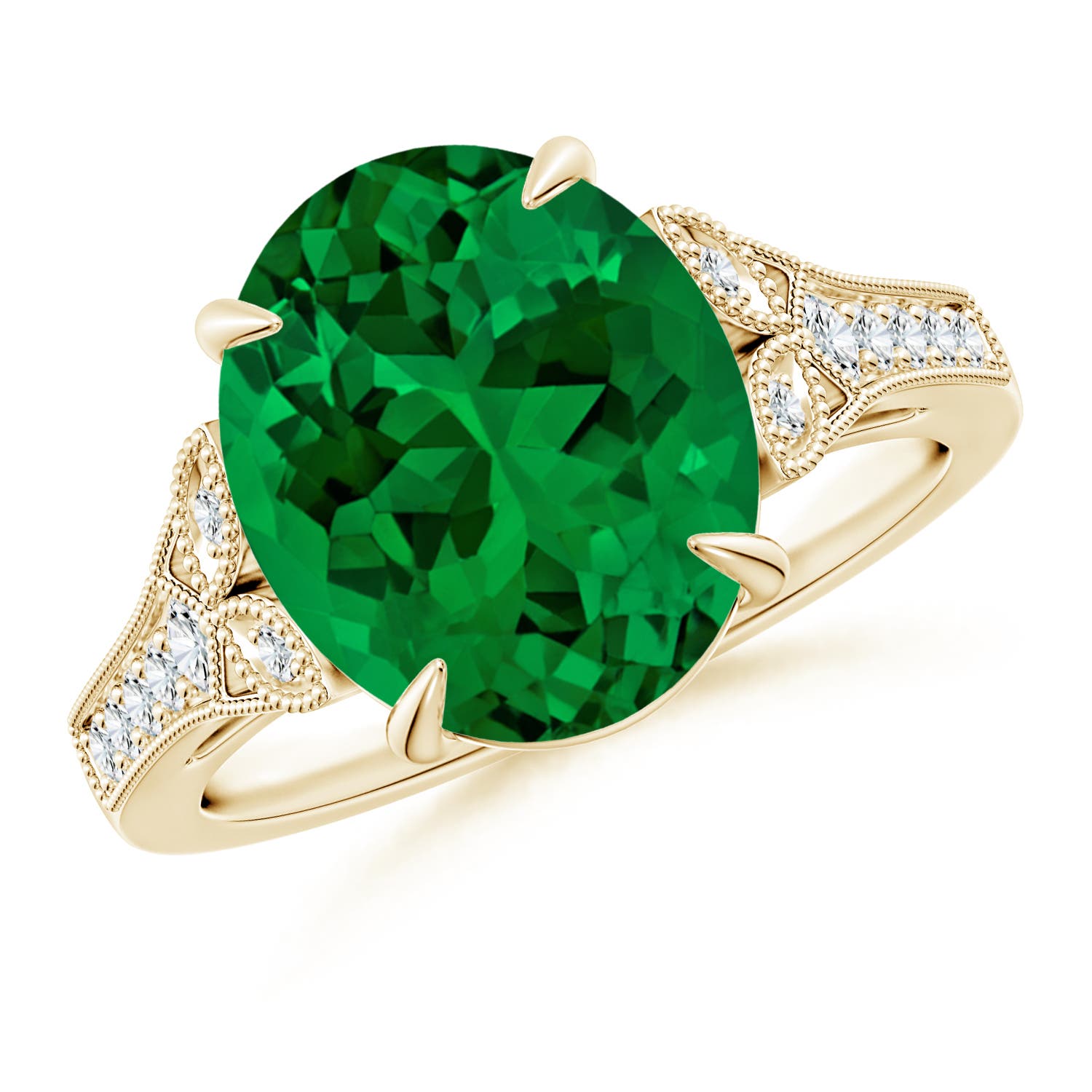 12x10mm Labgrown Lab-Grown Aeon Vintage Inspired Oval Emerald Solitaire Engagement Ring with Milgrain in 18K Yellow Gold - main