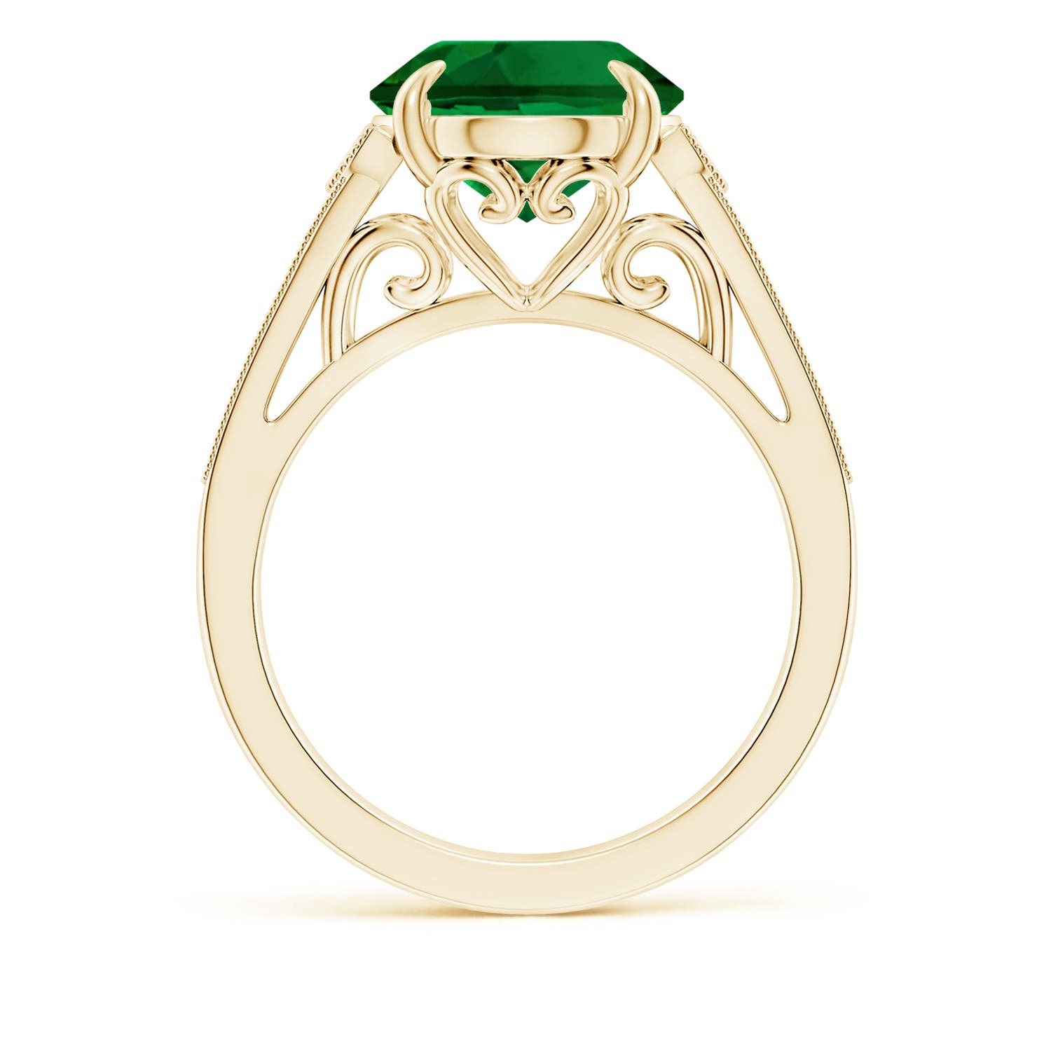 12x10mm Labgrown Lab-Grown Aeon Vintage Inspired Oval Emerald Solitaire Engagement Ring with Milgrain in 18K Yellow Gold - side 1