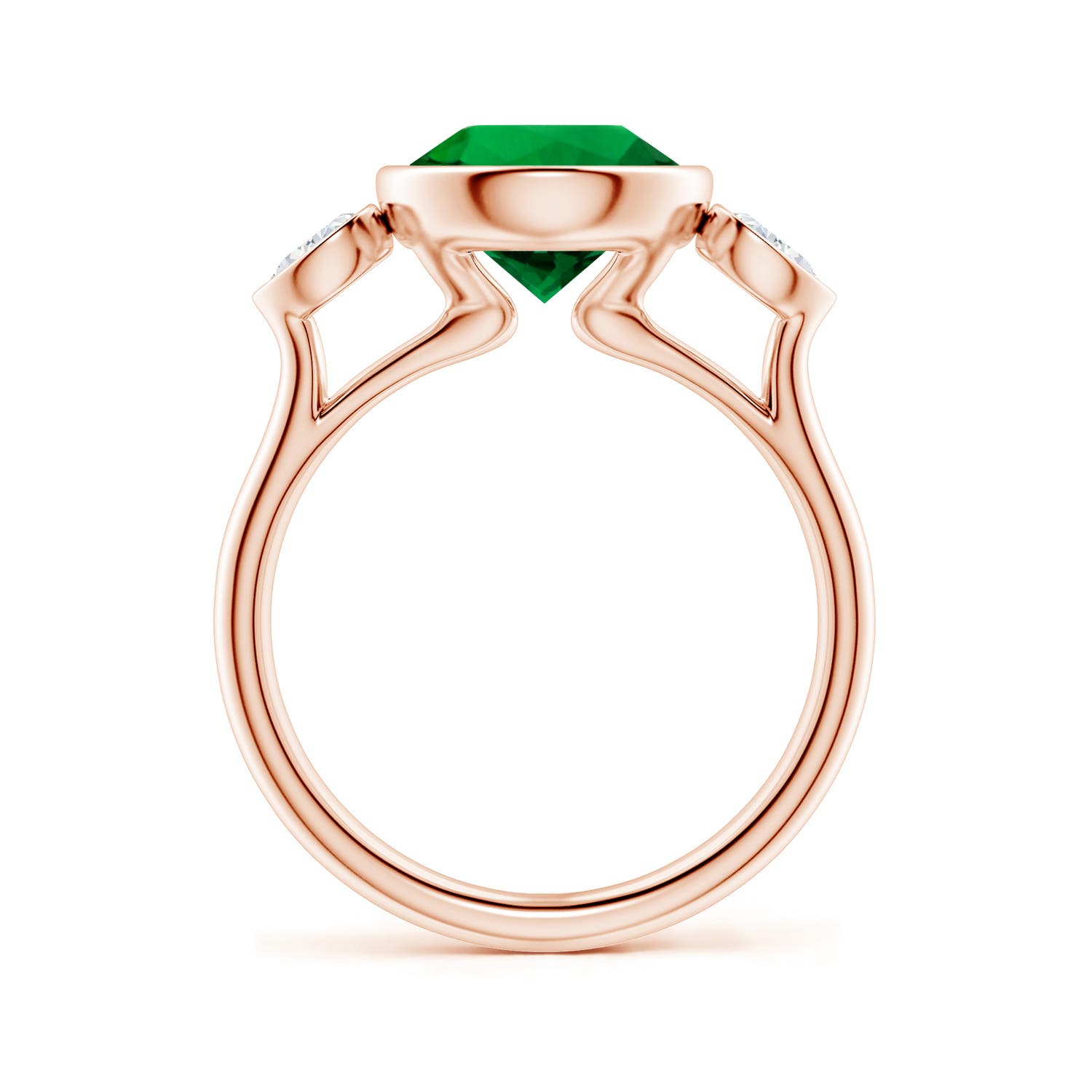 9mm Labgrown Lab-Grown Round Emerald and Pear Diamond Three-Stone Engagement Ring in 18K Rose Gold - side 1
