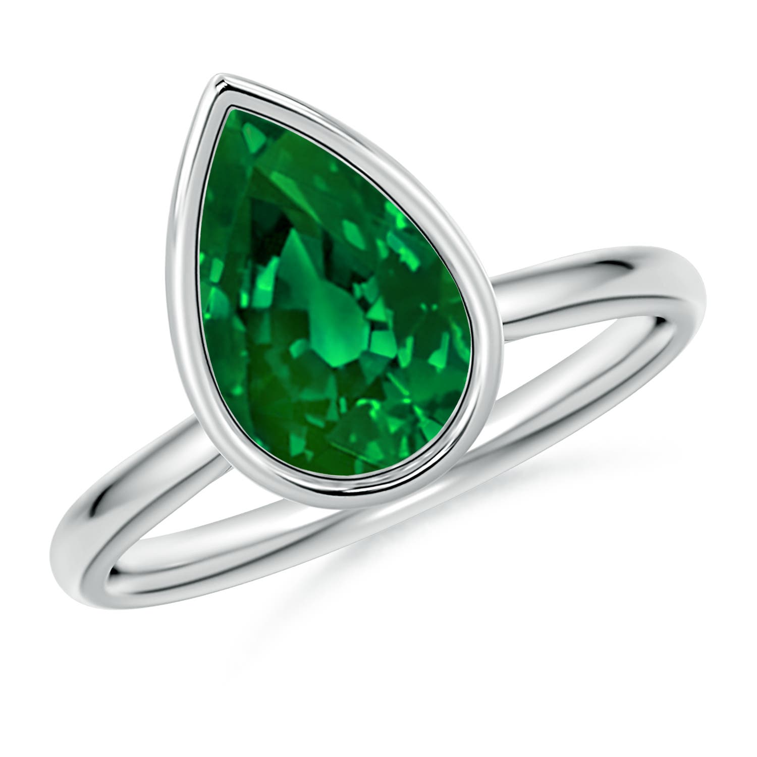 10x8mm Labgrown Bezel-Set Pear Lab-Grown Emerald Solitaire Engagement Ring in White Gold - main