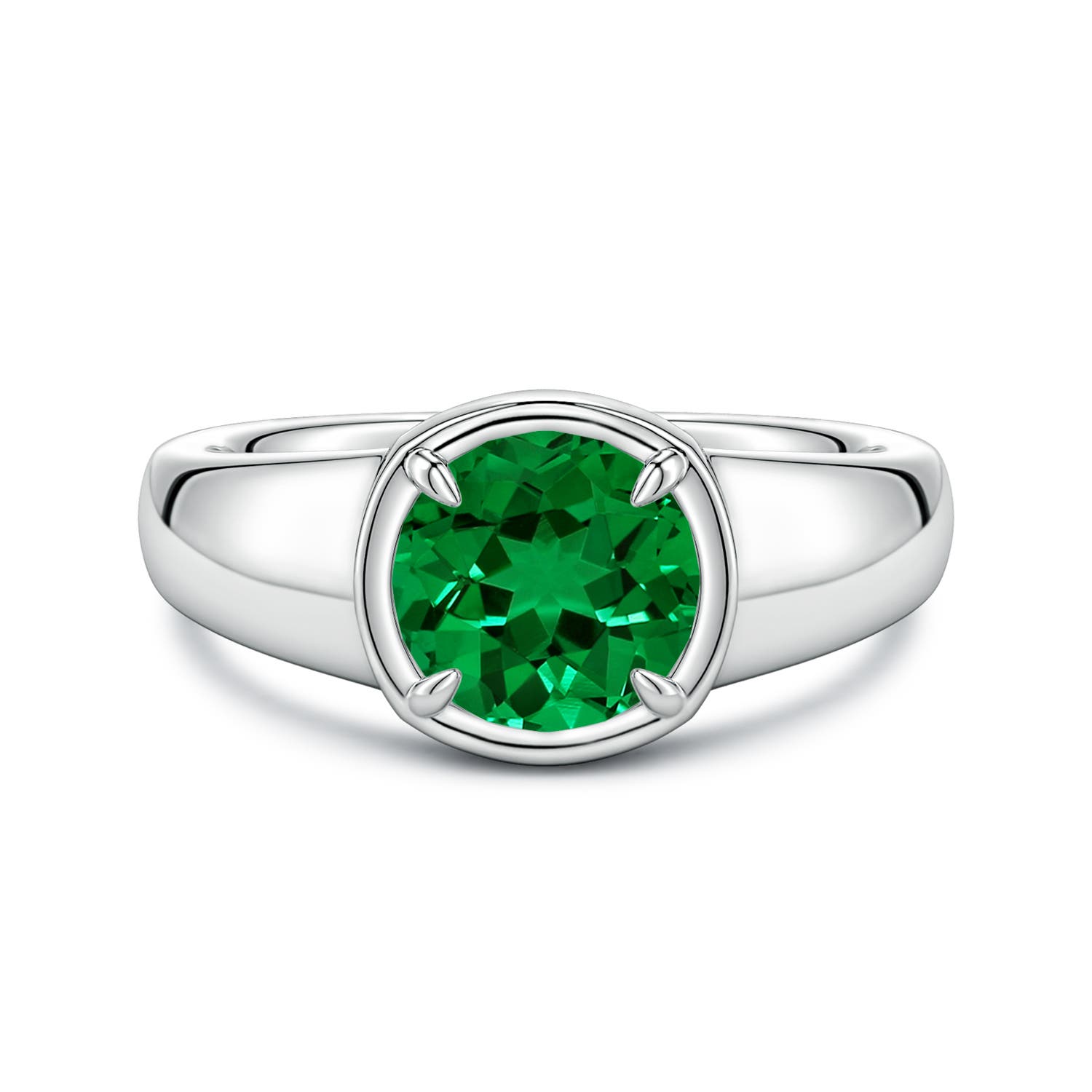 8mm Labgrown Bezel and Prong Round Lab-Grown Emerald Solitaire Engagement Ring in White Gold - main