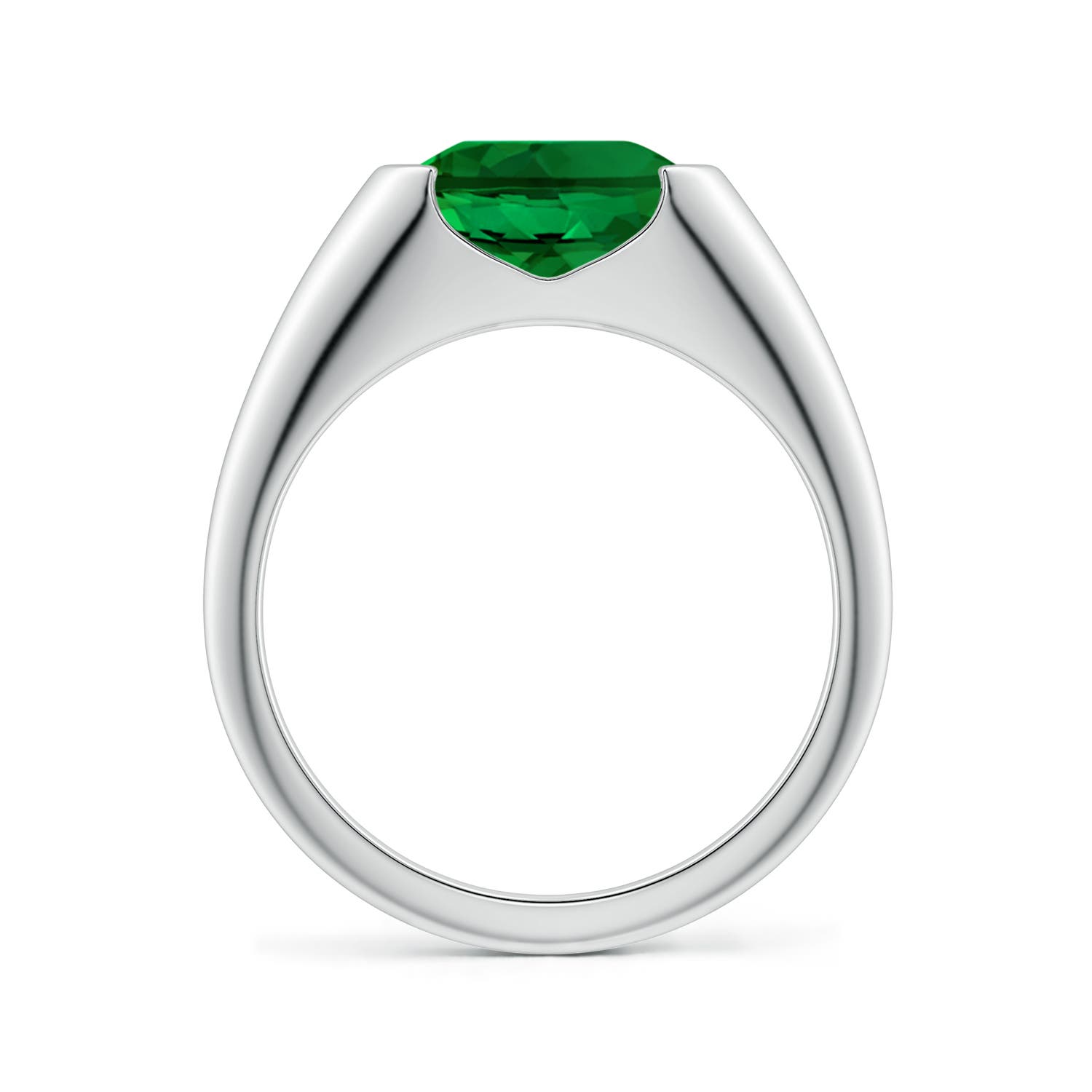 9x7mm Labgrown Semi Bezel-Set Oval Lab-Grown Emerald Signet Engagement Ring in White Gold - side 1