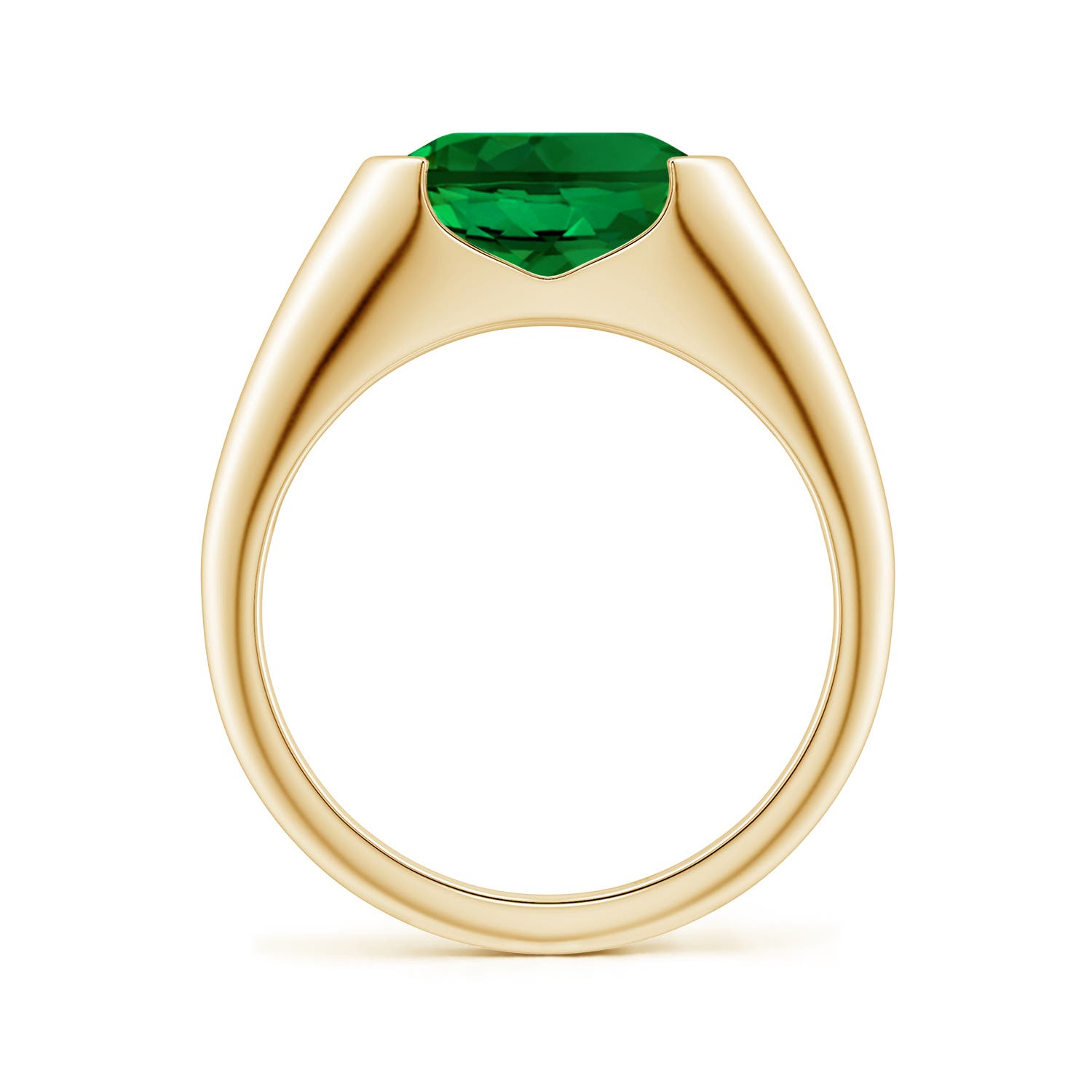 10x8mm Labgrown Semi Bezel-Set Oval Lab-Grown Emerald Signet Engagement Ring in 18K Yellow Gold - side 1