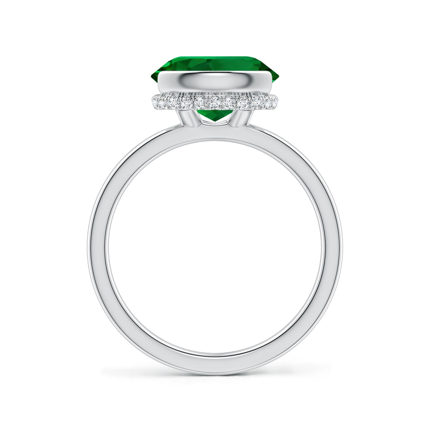 10x8mm Labgrown Semi Bezel-Set Oval Lab-Grown Emerald Hidden Halo Engagement Ring in White Gold - side 1