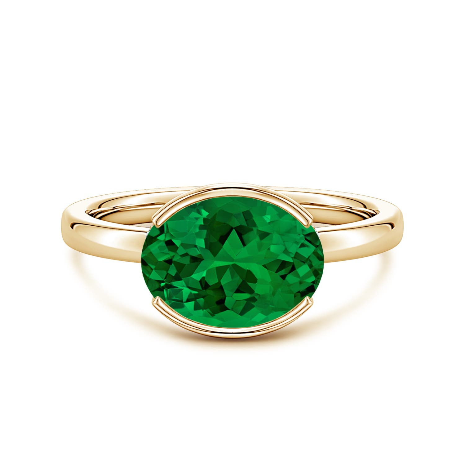 10x8mm Labgrown Semi Bezel-Set Oval Lab-Grown Emerald Hidden Halo Engagement Ring in 18K Yellow Gold - main