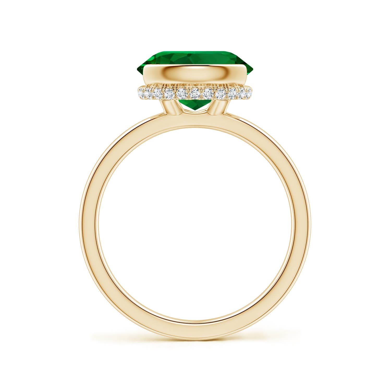 10x8mm Labgrown Semi Bezel-Set Oval Lab-Grown Emerald Hidden Halo Engagement Ring in 18K Yellow Gold - side 1