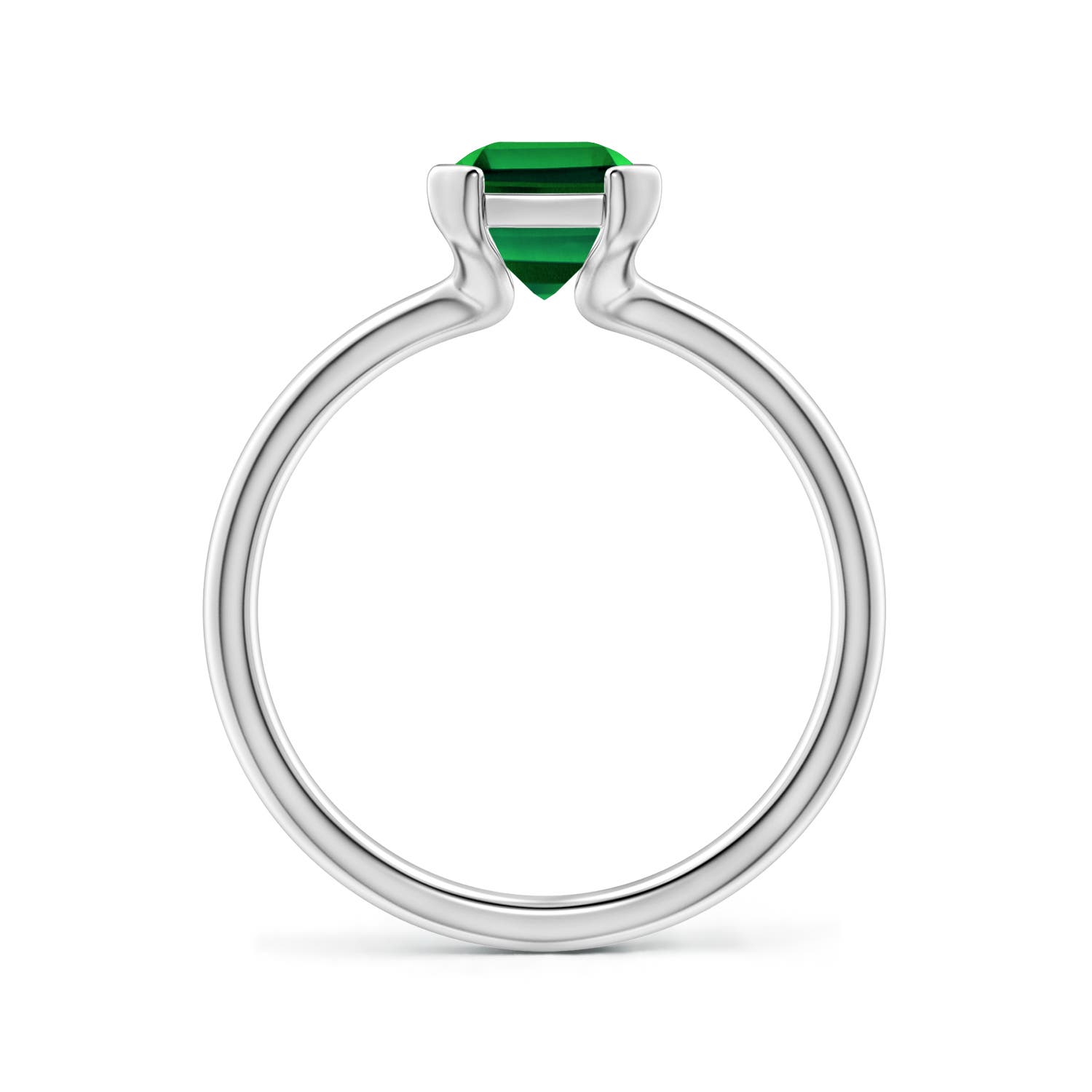 8x6mm Labgrown Semi Bezel-Set Emerald-Cut Lab-Grown Emerald Solitaire Engagement Ring in 18K White Gold - side 1