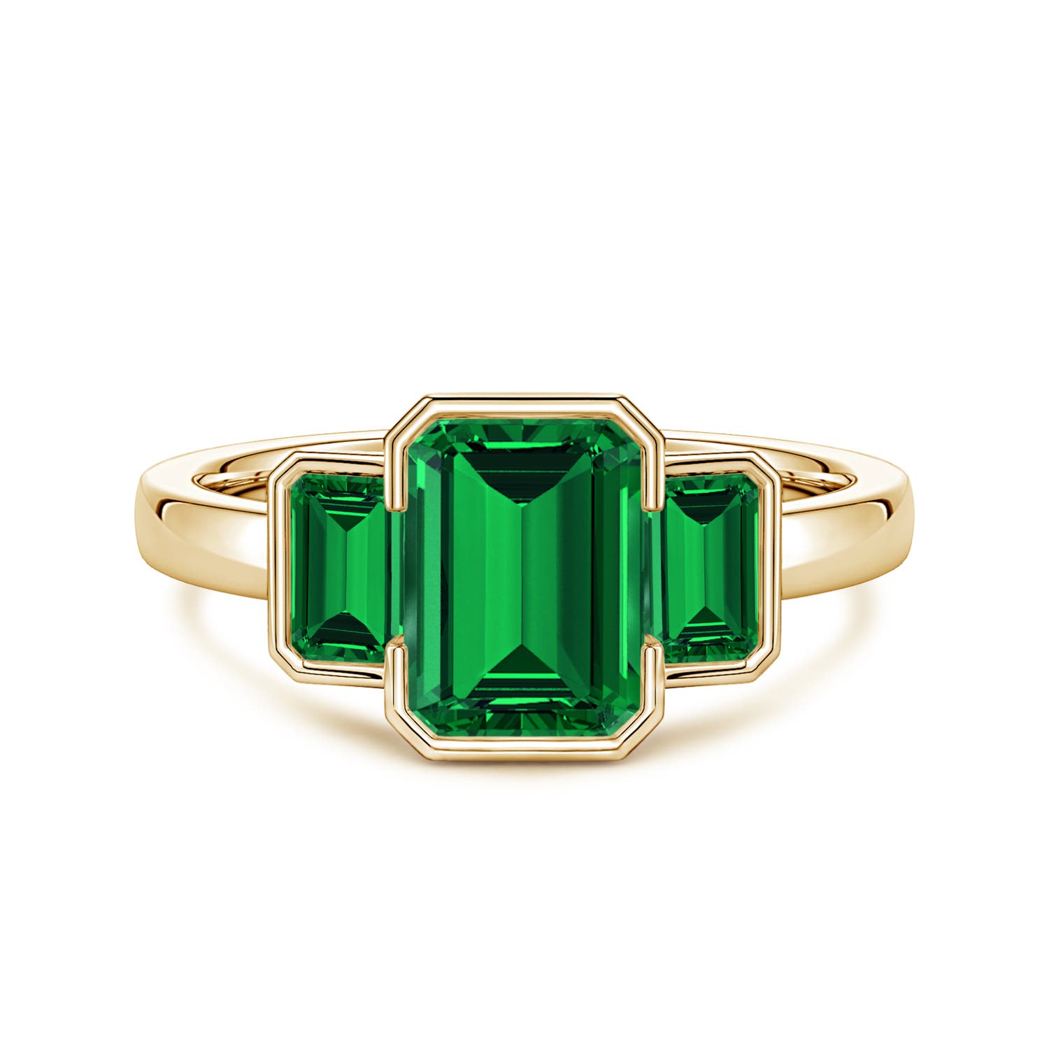 8x6mm Labgrown Semi Bezel-Set Emerald-Cut Lab-Grown Emerald Three-Stone Engagement Ring in 18K Yellow Gold - main
