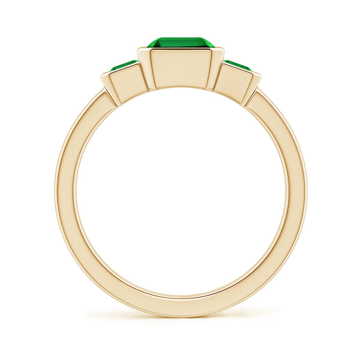 8x6mm Labgrown Semi Bezel-Set Emerald-Cut Lab-Grown Emerald Three-Stone Engagement Ring in 18K Yellow Gold - side 1