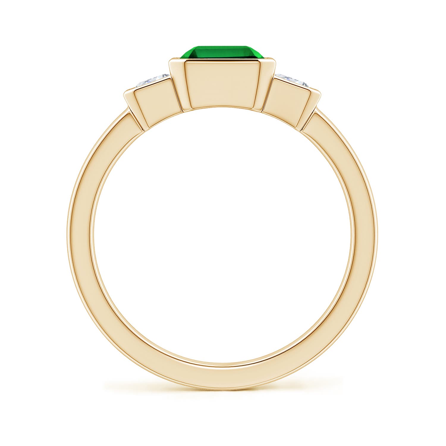 8x6mm Labgrown Lab-Grown Semi Bezel-Set Emerald-Cut Emerald and Diamond Three-Stone Engagement Ring in 18K Yellow Gold - side 1