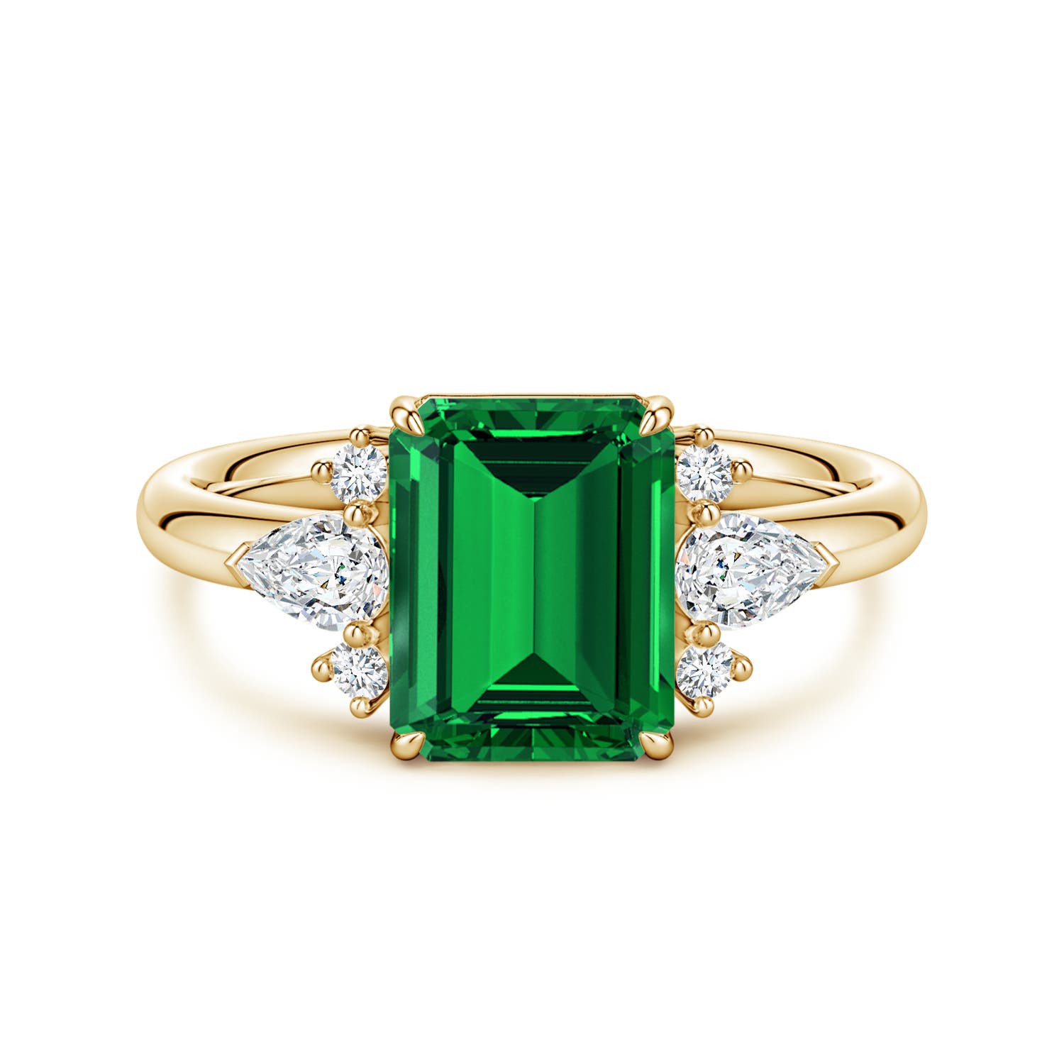 9x7mm Labgrown Four-Claw Prong Emerald-Cut Lab-Grown Emerald Side Stone Engagement Ring in 18K Yellow Gold - main