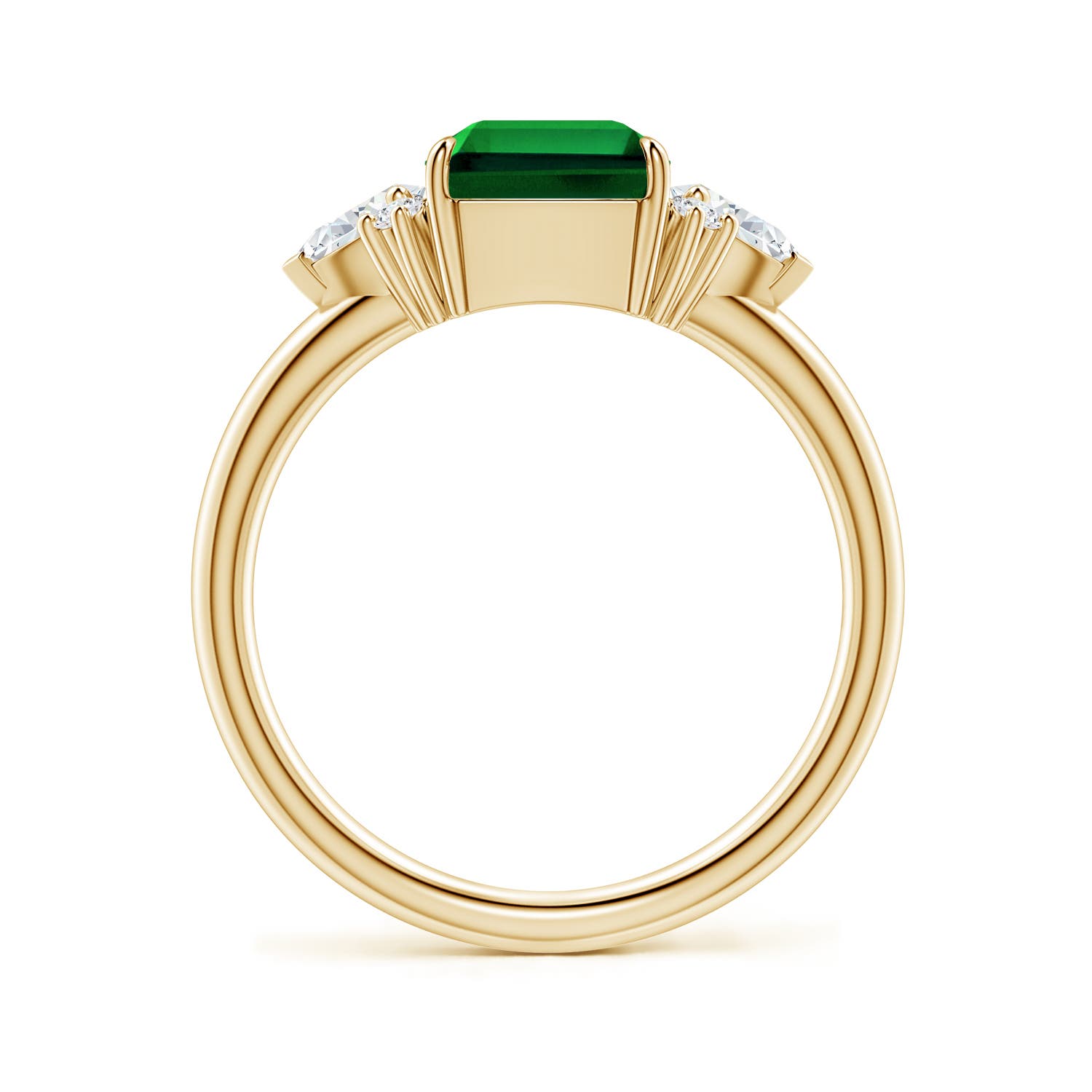 9x7mm Labgrown Four-Claw Prong Emerald-Cut Lab-Grown Emerald Side Stone Engagement Ring in 18K Yellow Gold - side 1