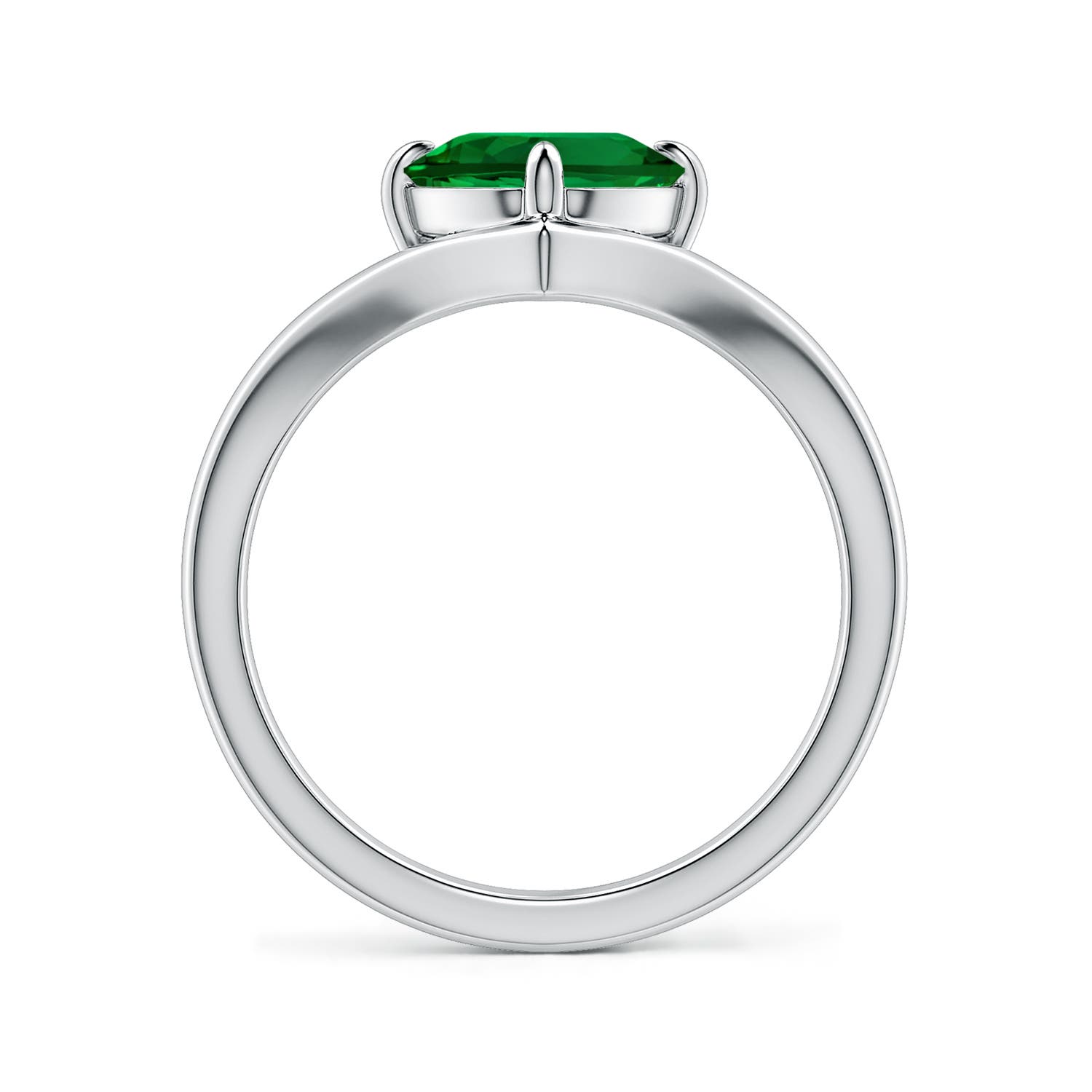 10x8mm Labgrown Solitaire Oval Lab-Grown Emerald V-Shaped Engagement Ring in White Gold - side 1
