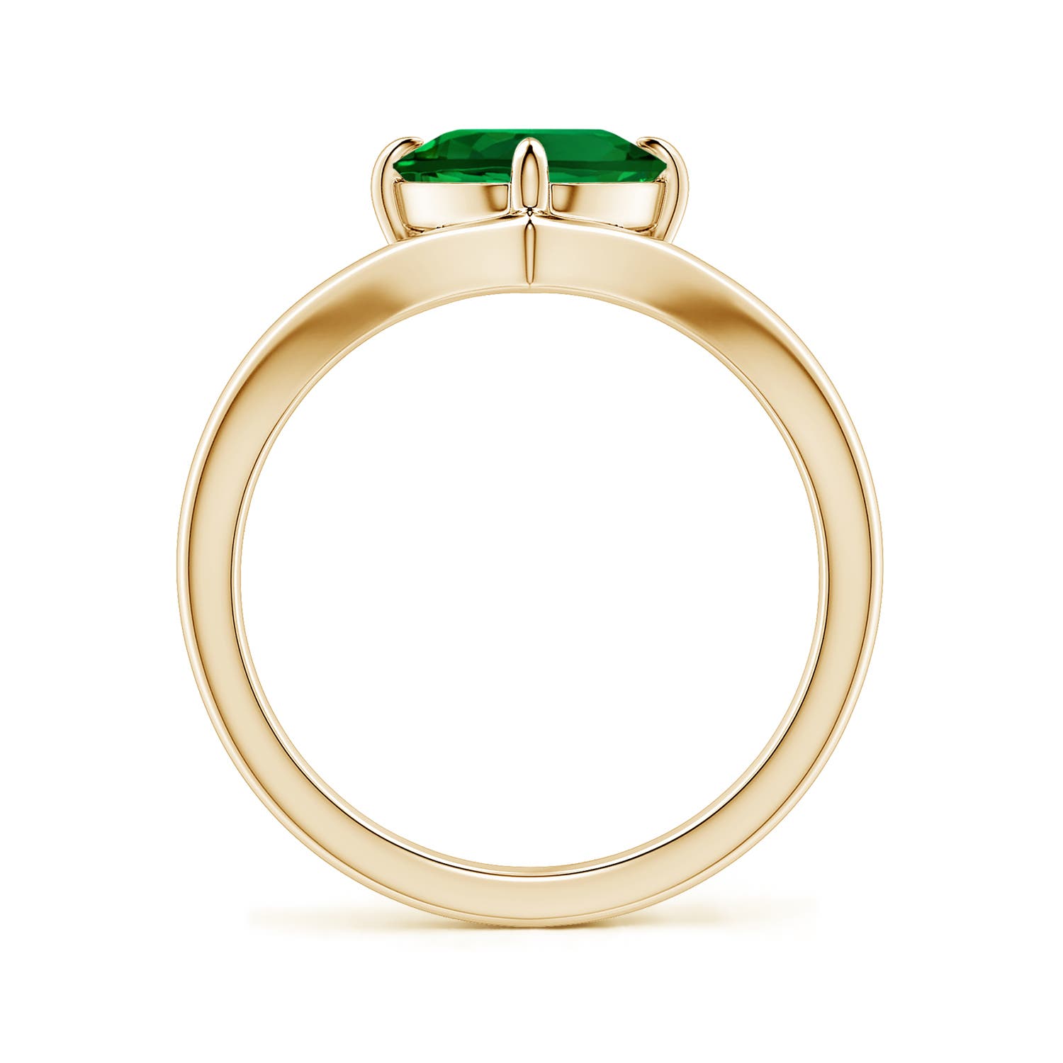 10x8mm Labgrown Solitaire Oval Lab-Grown Emerald V-Shaped Engagement Ring in 18K Yellow Gold - side 1