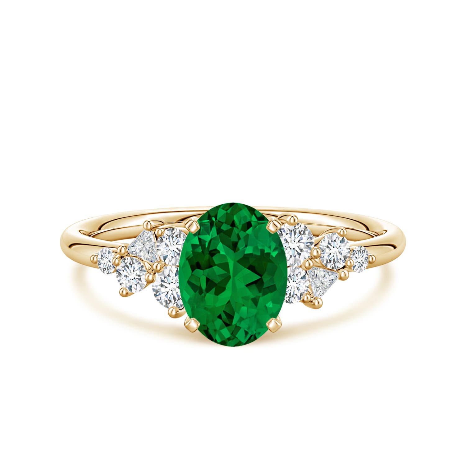 8x6mm Labgrown Lab-Grown Oval Emerald Engagement Ring with Multi-Shape Diamonds in 18K Yellow Gold - main