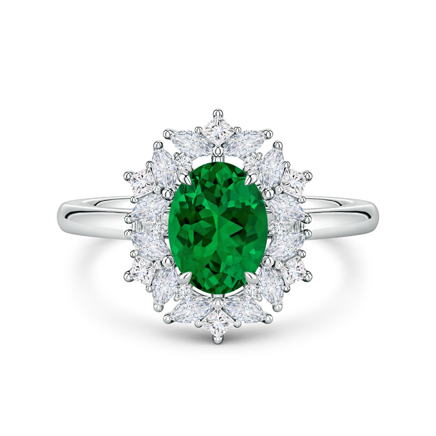 8x6mm Labgrown Oval Lab-Grown Emerald Multi-Shape Ornate Halo Engagement Ring in White Gold - main