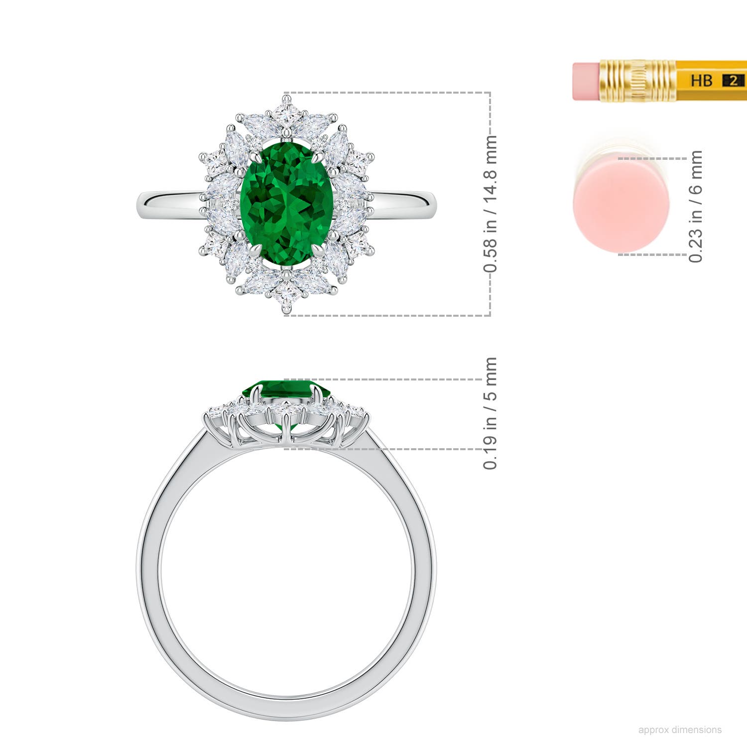8x6mm Labgrown Oval Lab-Grown Emerald Multi-Shape Ornate Halo Engagement Ring in White Gold - ruler - ruler