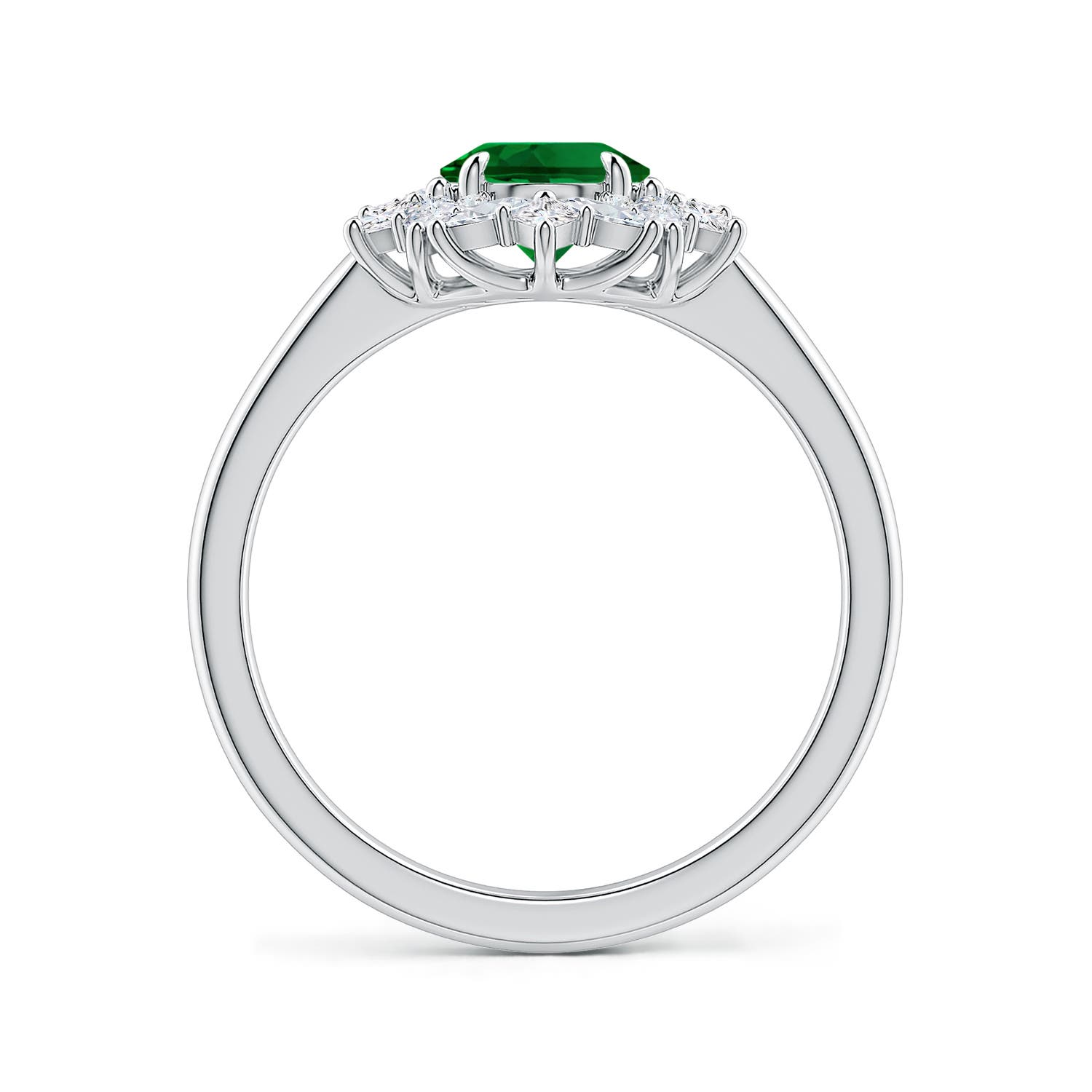 8x6mm Labgrown Oval Lab-Grown Emerald Multi-Shape Ornate Halo Engagement Ring in White Gold - side 1 - side 3
