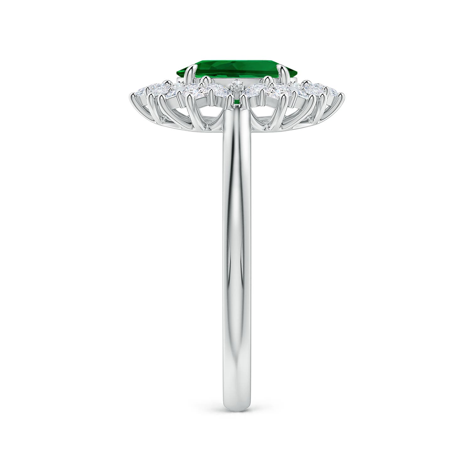 8x6mm Labgrown Oval Lab-Grown Emerald Multi-Shape Ornate Halo Engagement Ring in White Gold - side 2 - side 4