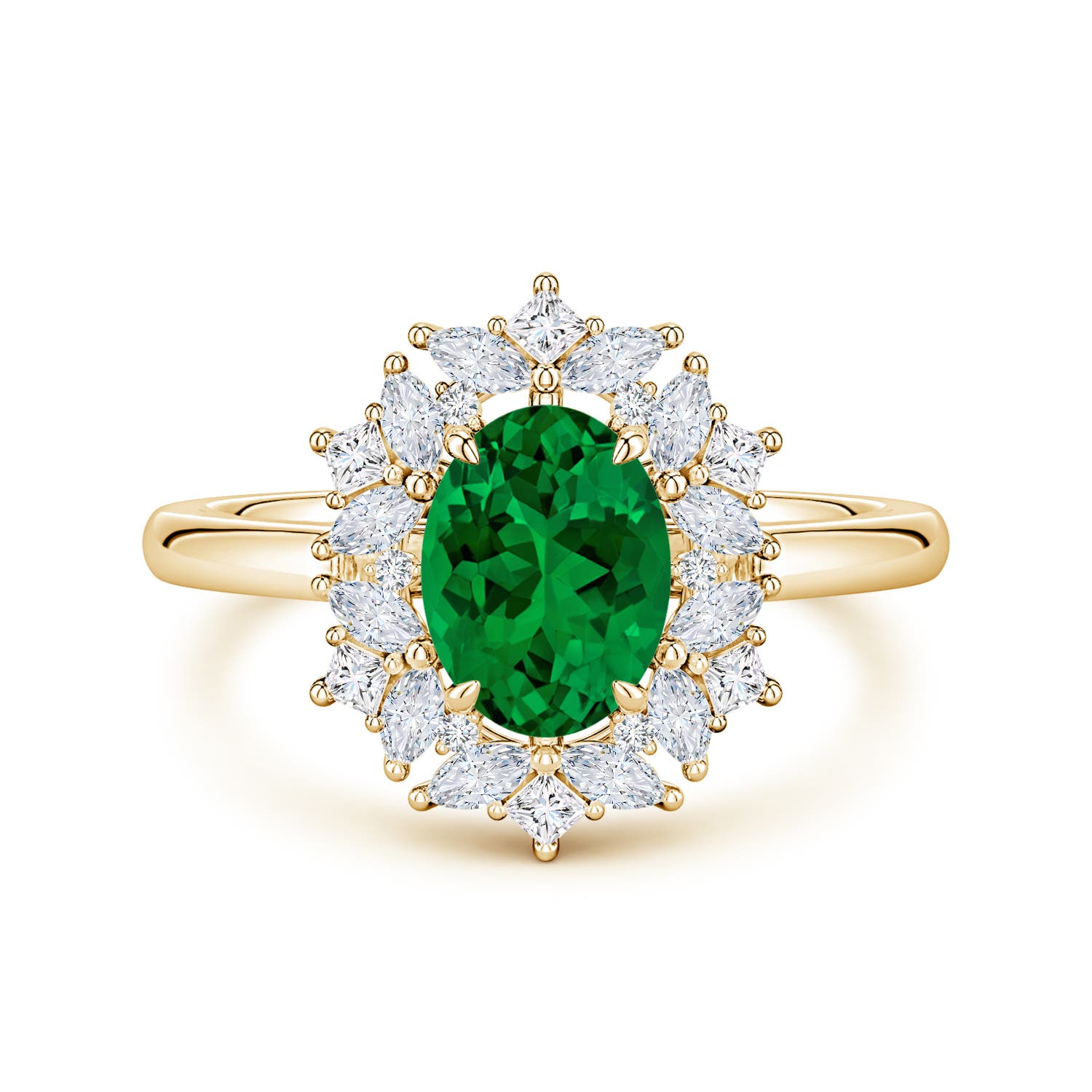 8x6mm Labgrown Oval Lab-Grown Emerald Multi-Shape Ornate Halo Engagement Ring in 18K Yellow Gold - main
