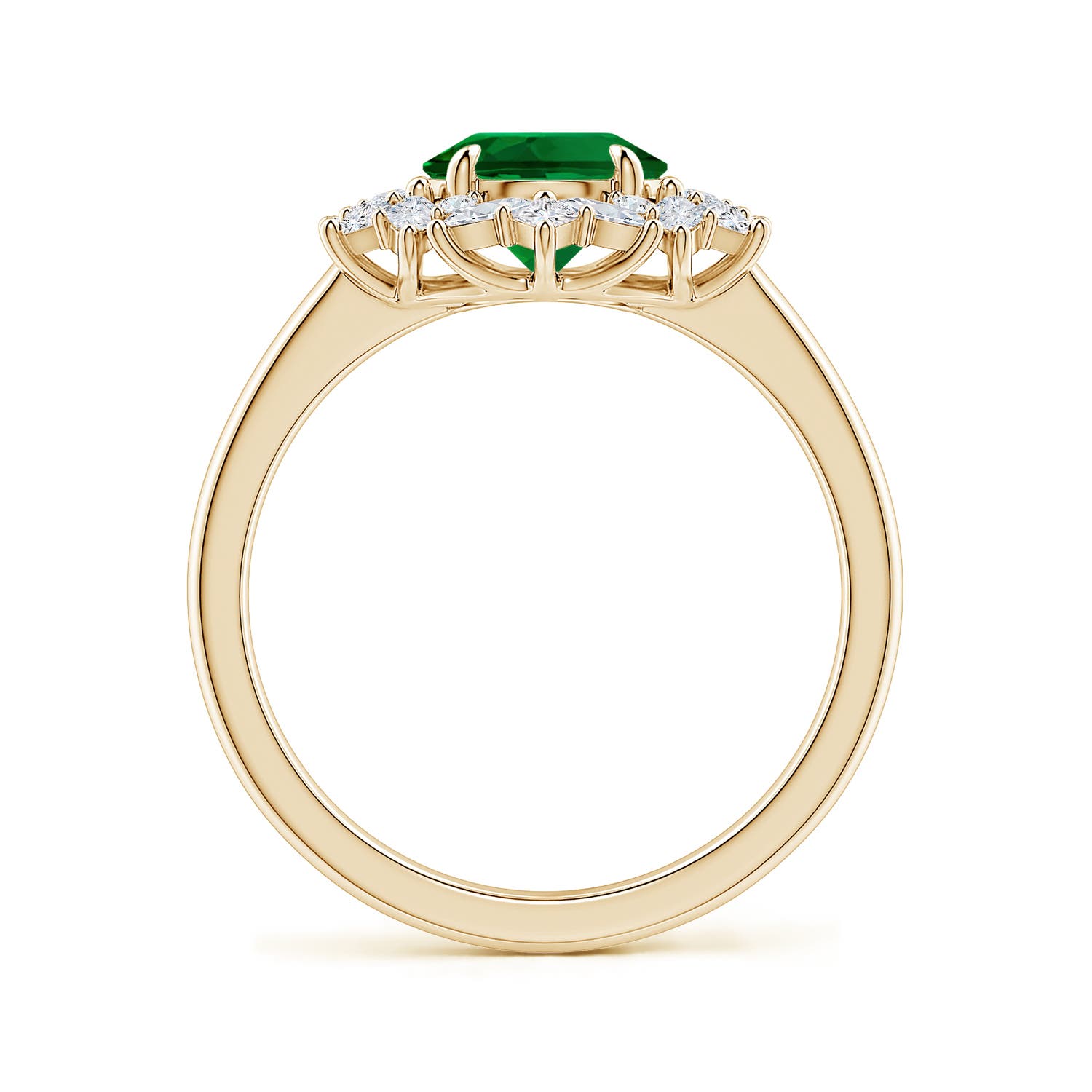 9x7mm Labgrown Oval Lab-Grown Emerald Multi-Shape Ornate Halo Engagement Ring in 18K Yellow Gold - side 1