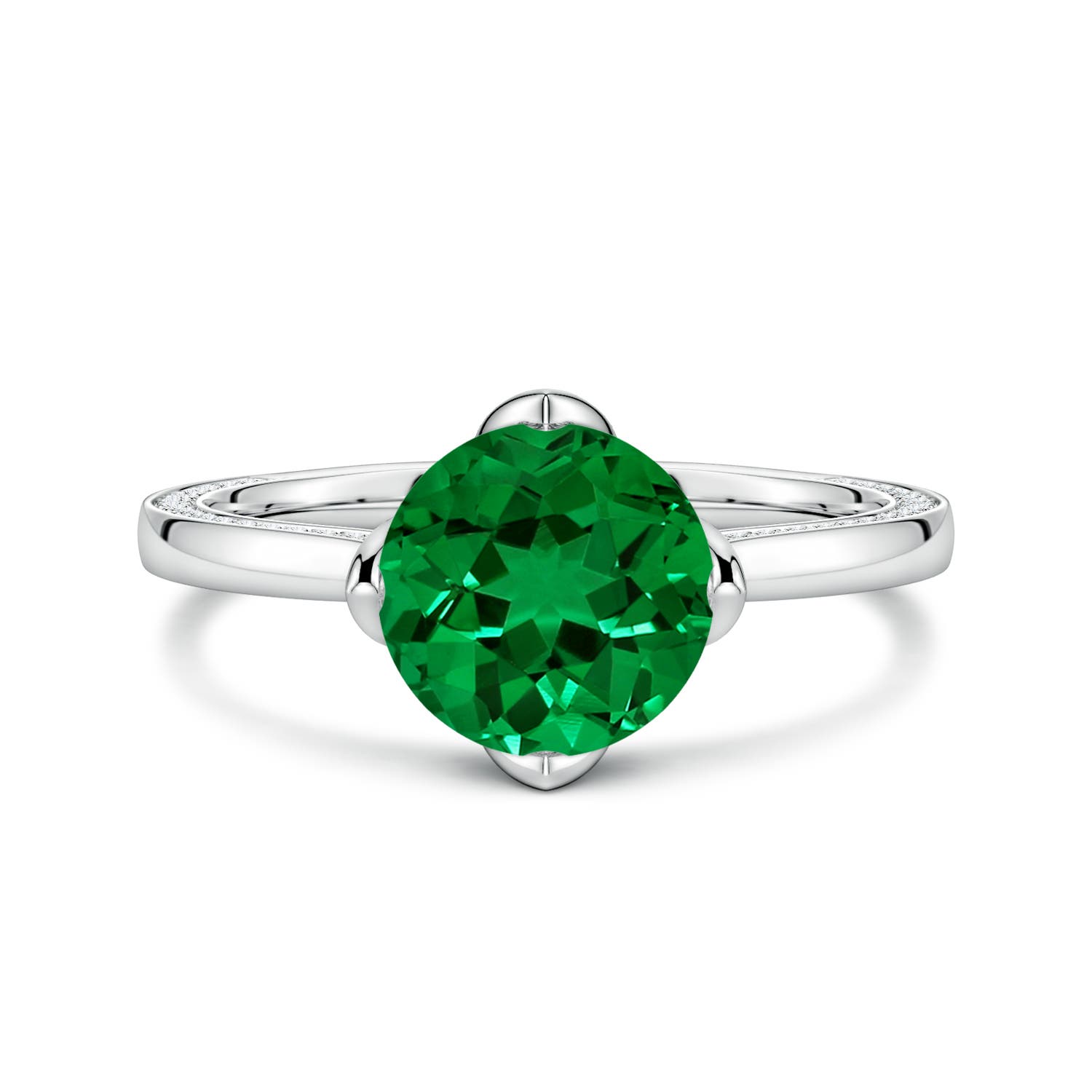 8mm Labgrown Round Lab-Grown Emerald Engagement Ring with Hidden Accents in White Gold - main