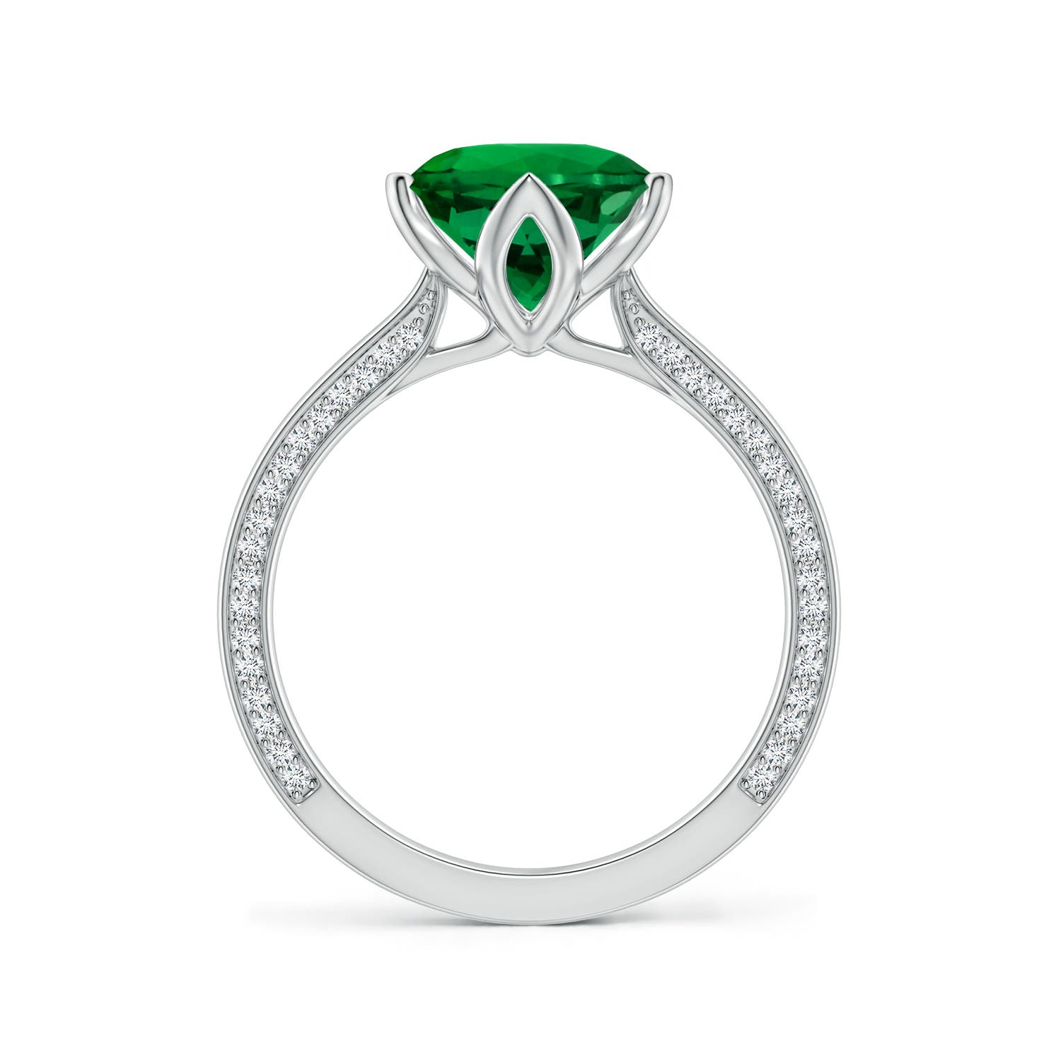 8mm Labgrown Round Lab-Grown Emerald Engagement Ring with Hidden Accents in White Gold - side 1