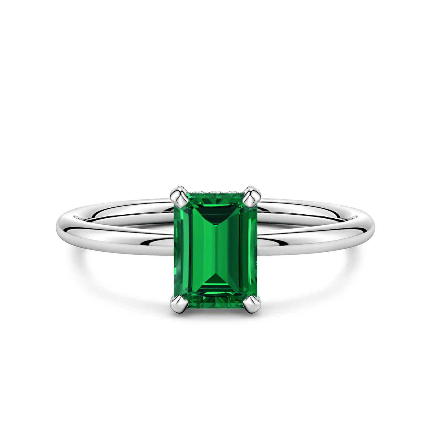 7x5mm Labgrown Emerald-Cut Lab-Grown Emerald Engagement Ring with Hidden Halo in 18K White Gold - main