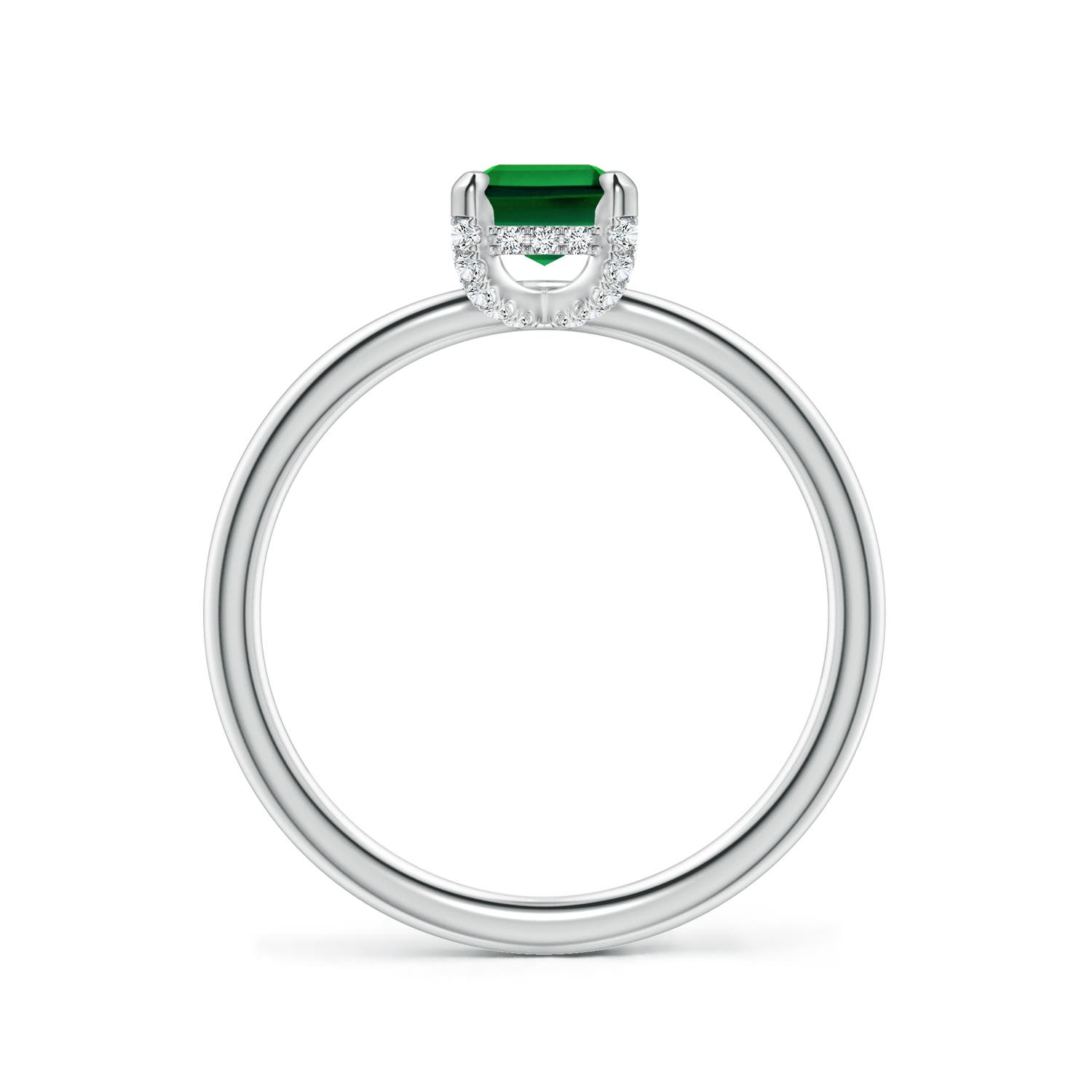 7x5mm Labgrown Emerald-Cut Lab-Grown Emerald Engagement Ring with Hidden Halo in 18K White Gold - side 1